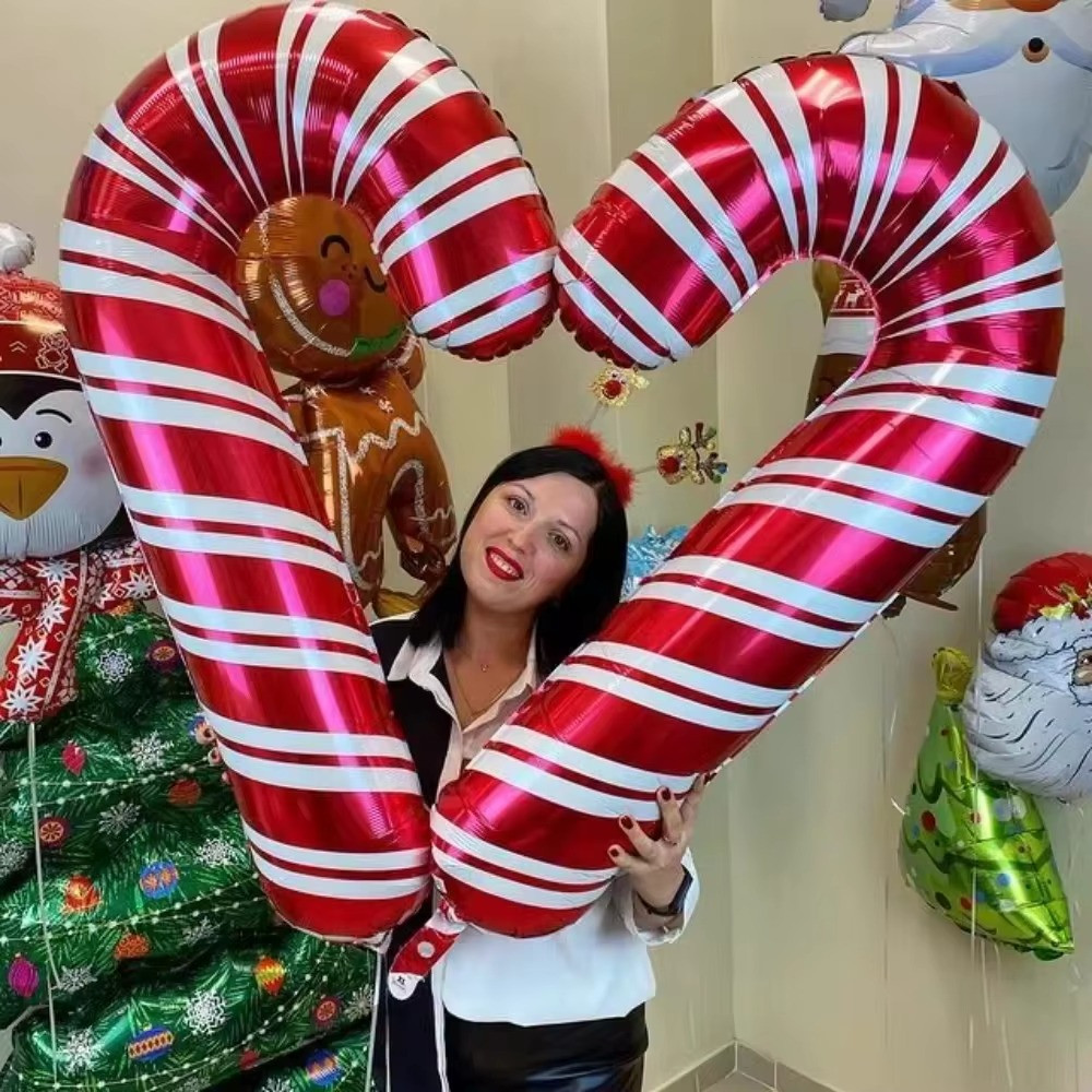2PCS Christmas Candy Cane Foil Balloons Santa Party Home Decor 80x38cm