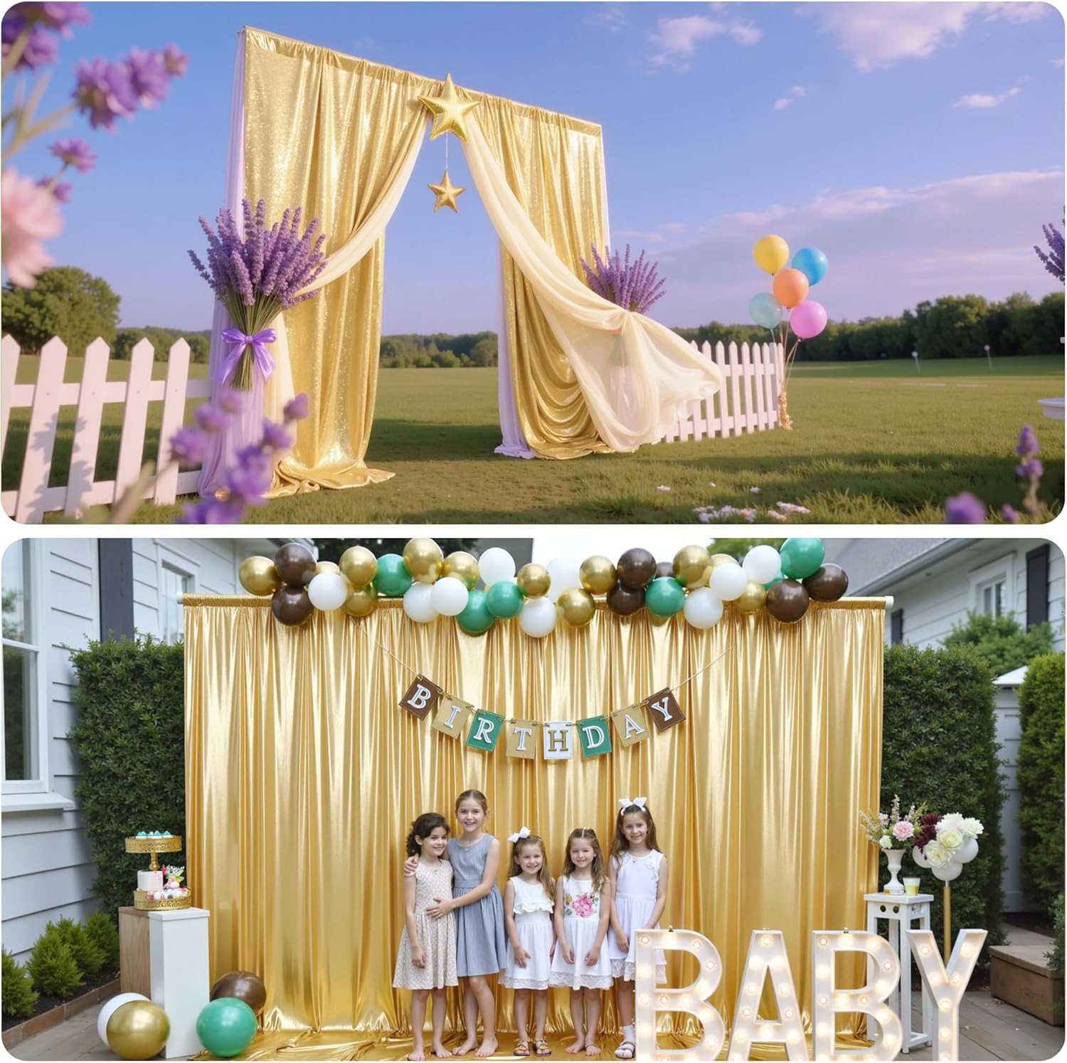 10x10FT Gold Sequin Backdrop Curtain – 2 Panels 5ft(W) x 10ft(H) Wrinkle Free Sh
