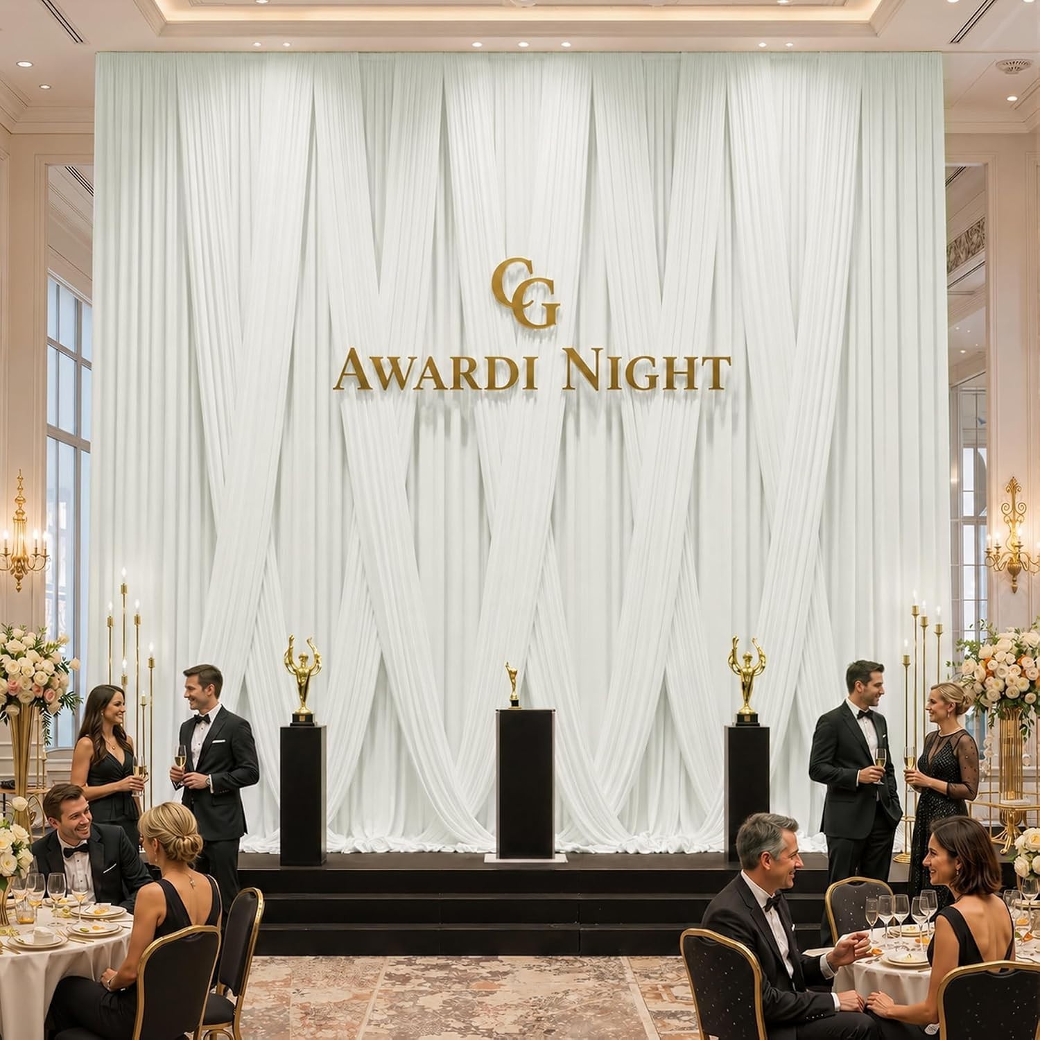 Sleek 6-Panel Ivory Backdrop Curtain – Perfect for Celebrations & Special Events