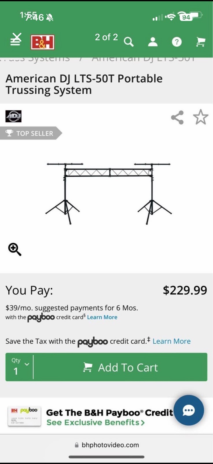 American DJ LTS-50T Portable Backdrop System, Black, 34x26x153cm, 12kg