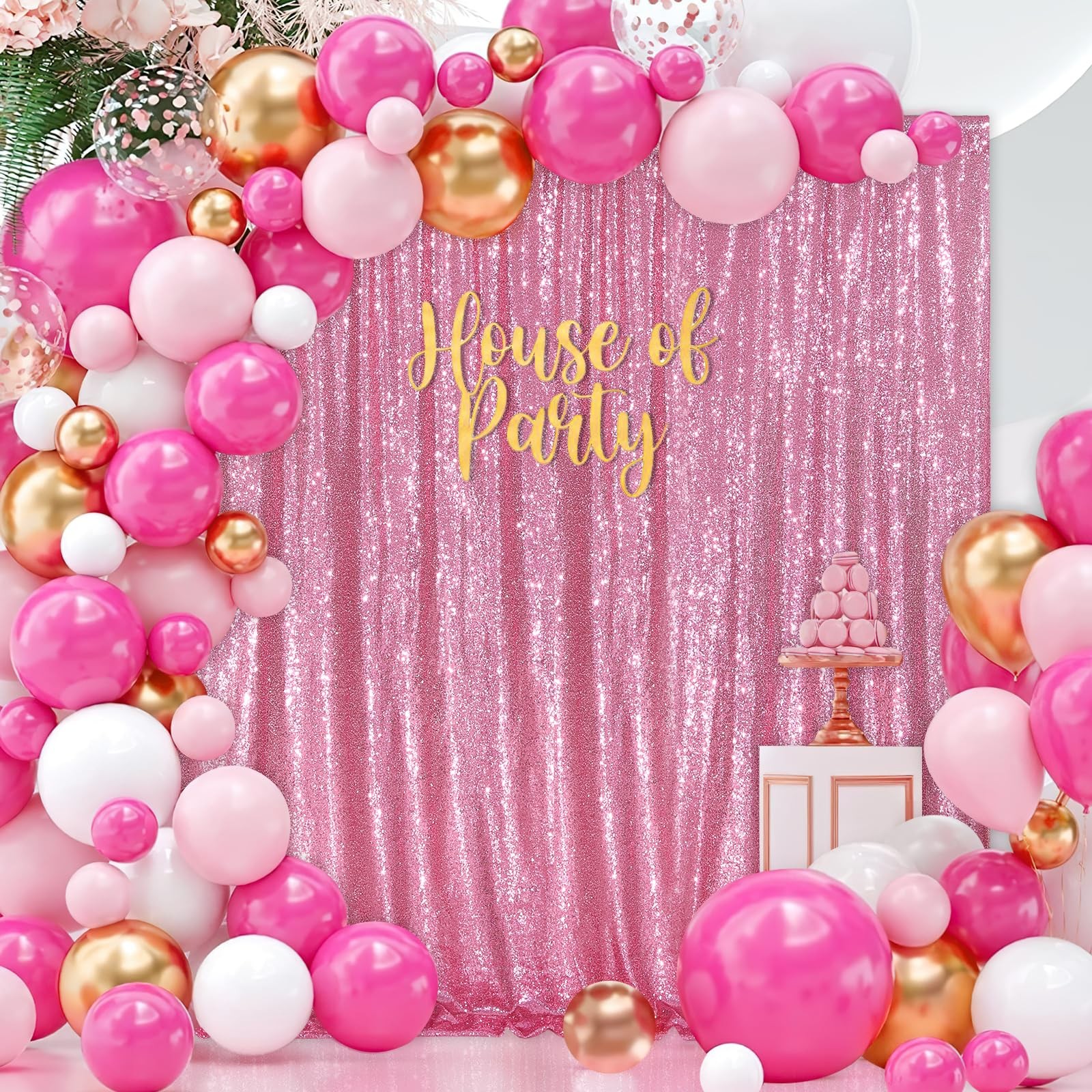 8×8 FT Blush Pink Sequin Backdrop Curtains Glitter Wedding Party Decor