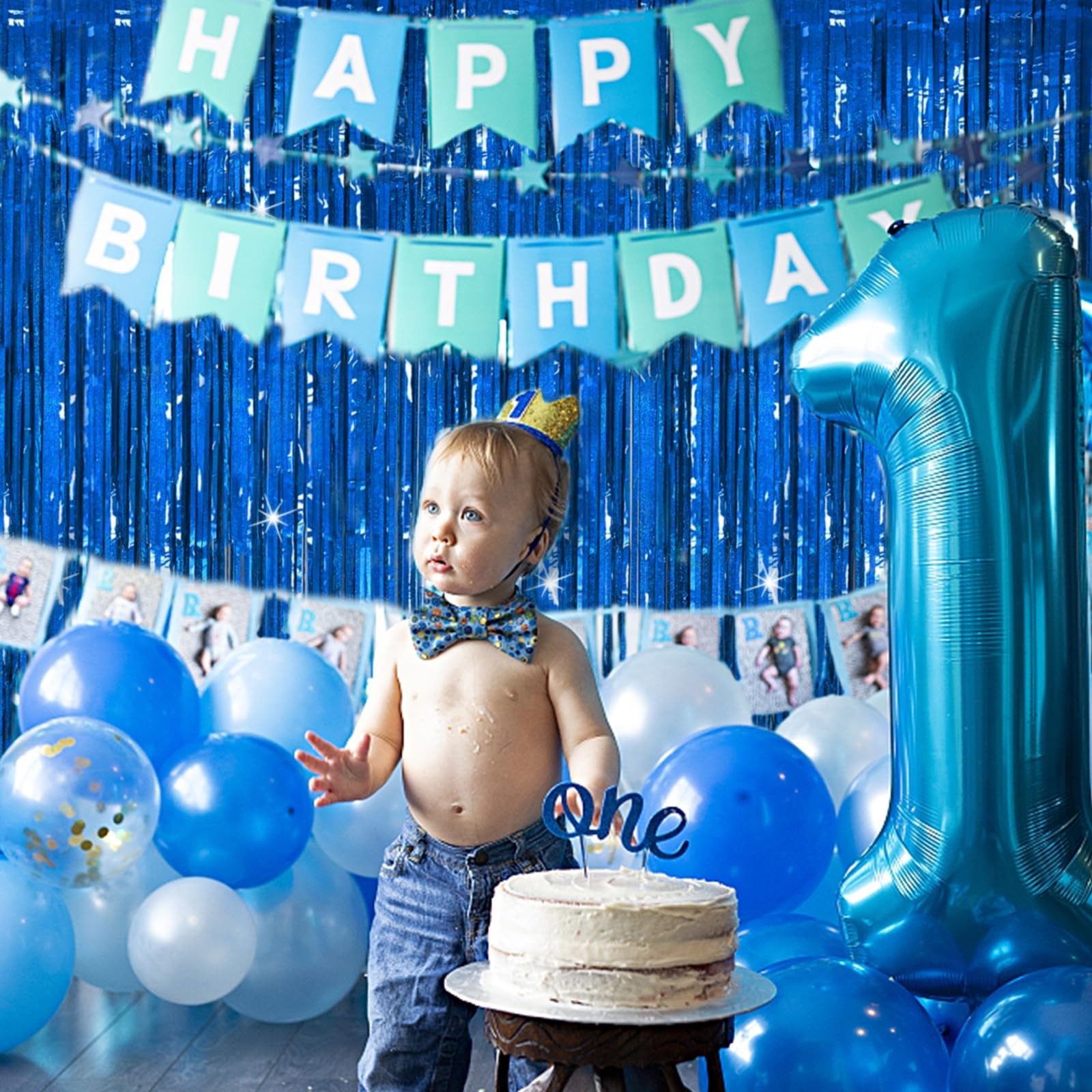 Tinsel Curtain Party Backdrop Blue Birthday Party Decorations 2 Packs Glitter