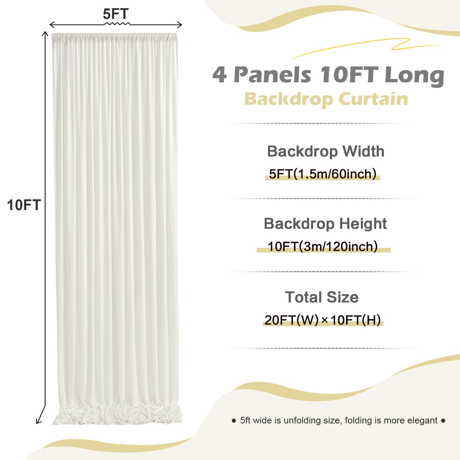 20ft x 10ft Wrinkle Free Ivory Backdrop Curtain for Parties, 4 Panels 5x10ft …