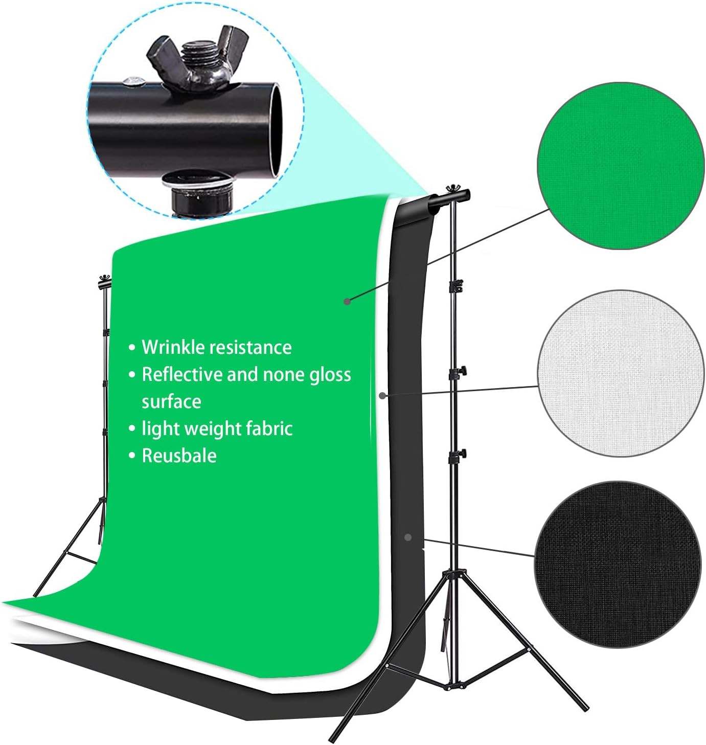 Photo Video Studio 10 X 8.5Ft Stand with Muslin Backdrop (Green /White /Black) &