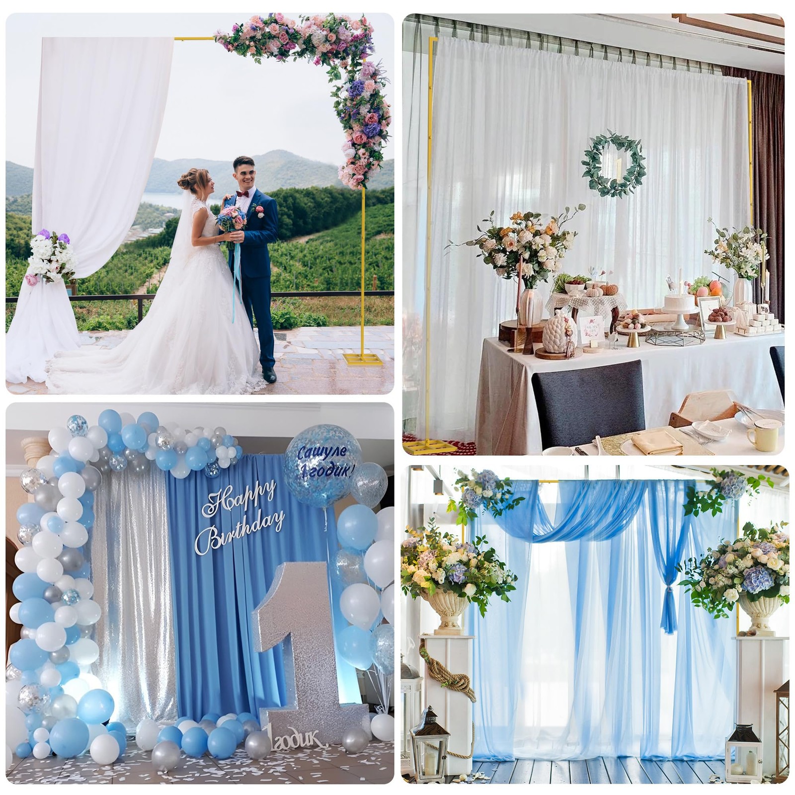 10FT x 10FT Backdrop Stand Heavy Duty with Base, Gold Portable Adjustable Pip…
