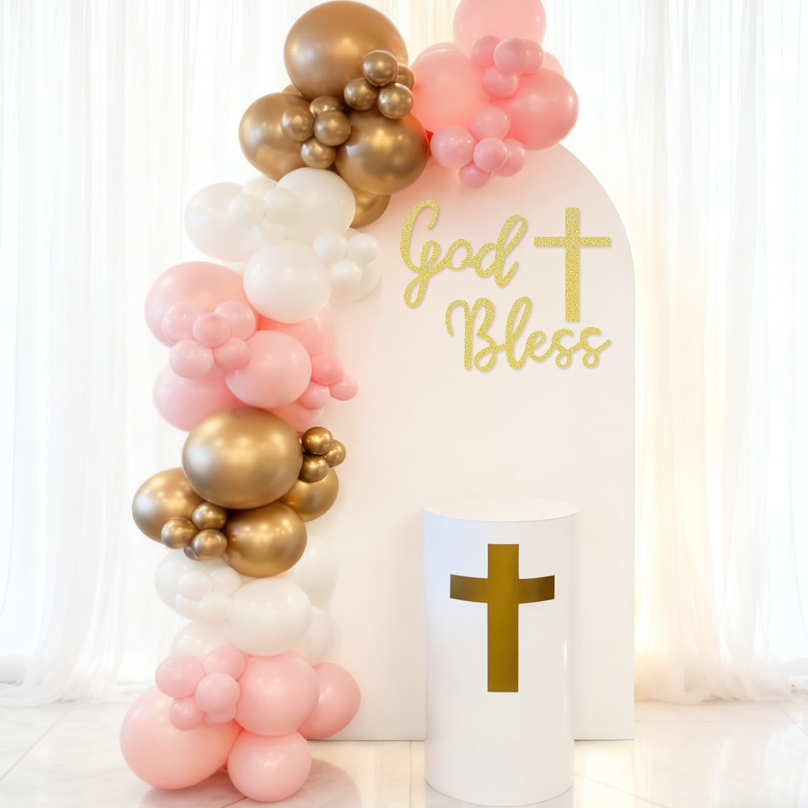 God Bless Cross Sign for Backdrop – Glitter Gold Felt Cross God Bless Baptism…