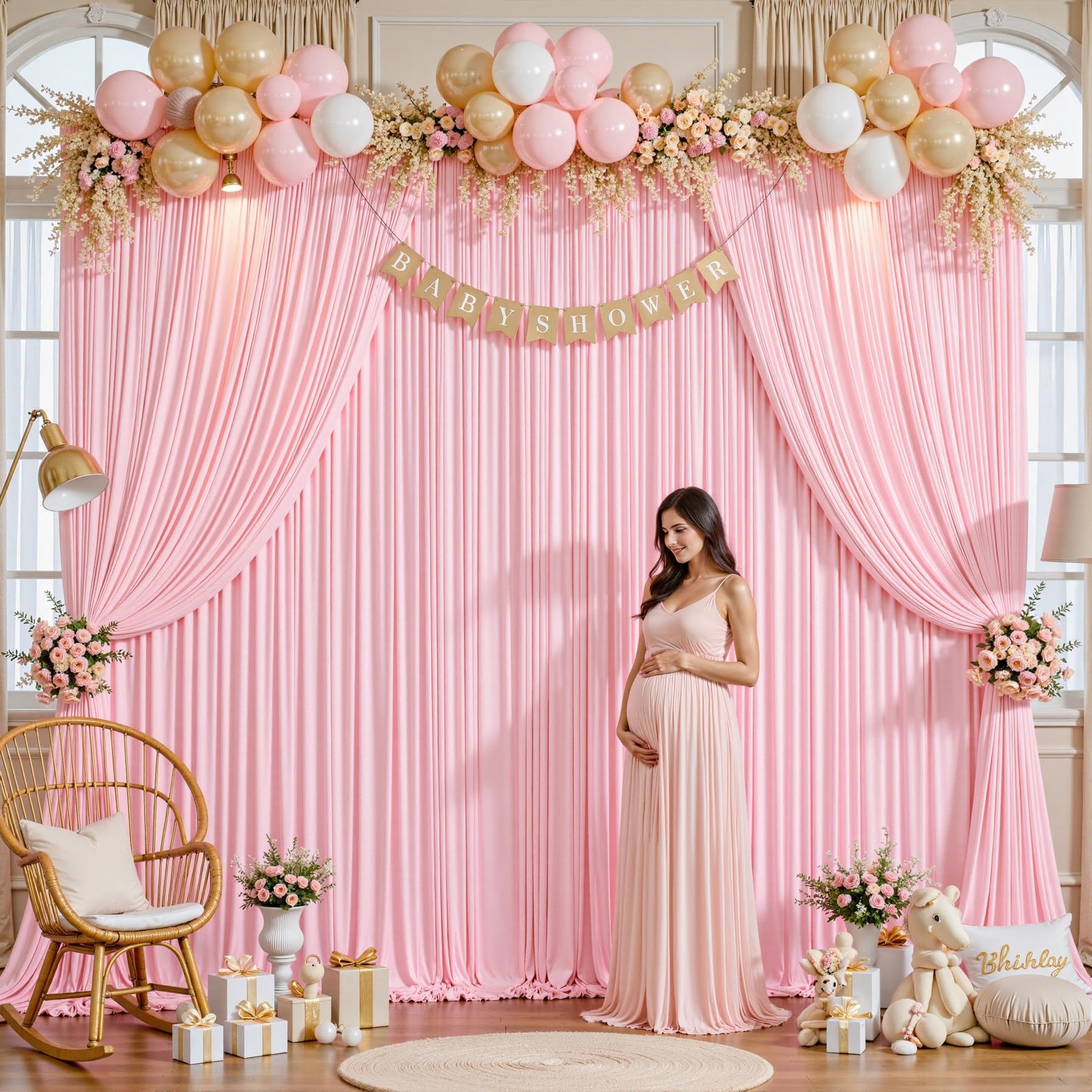 2 PCS 5×10 FT Baby Pink Wrinkle Free Polyester Backdrop Curtains Wedding Party