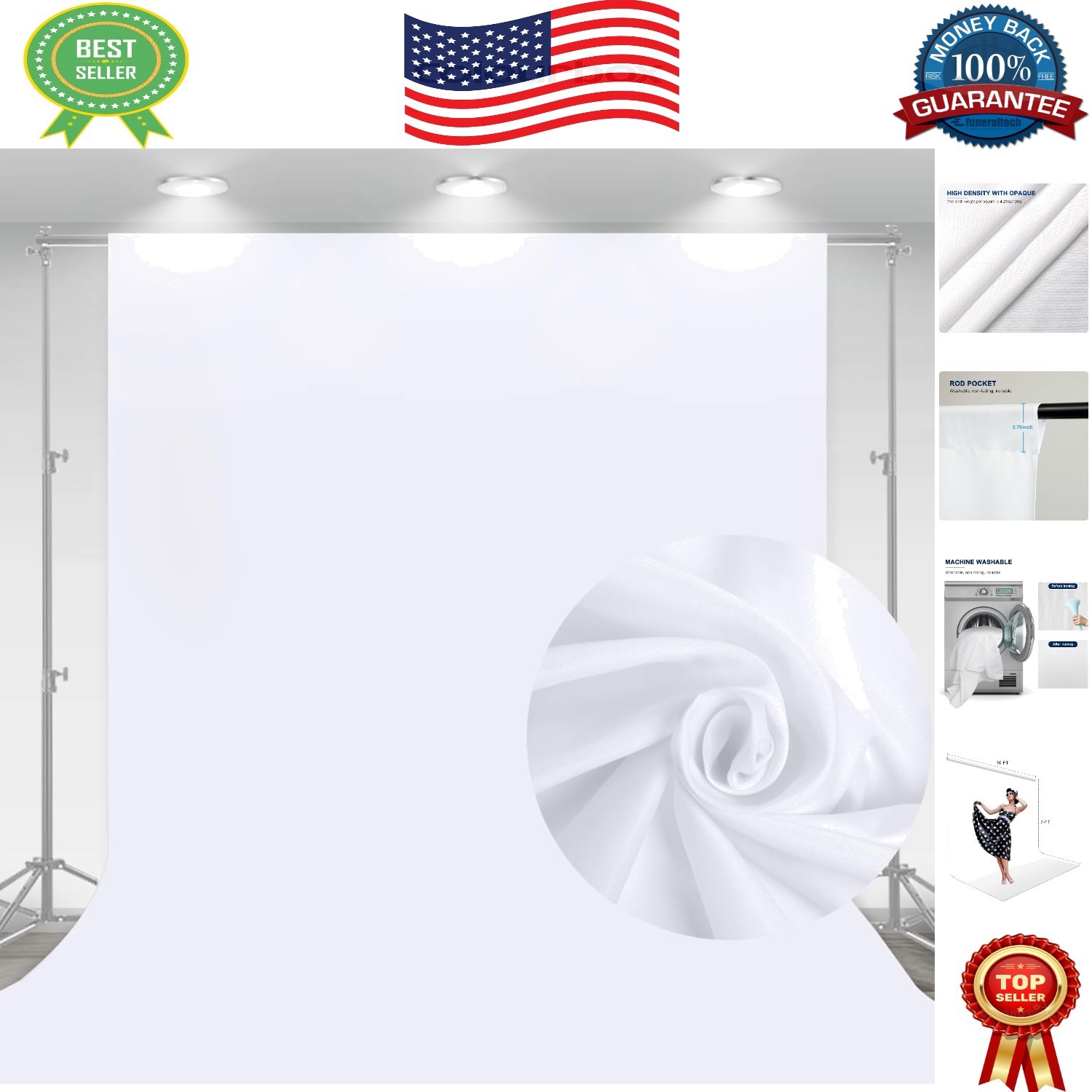 High-Density Non-Reflective White Backdrop for Photos – Machine Washable