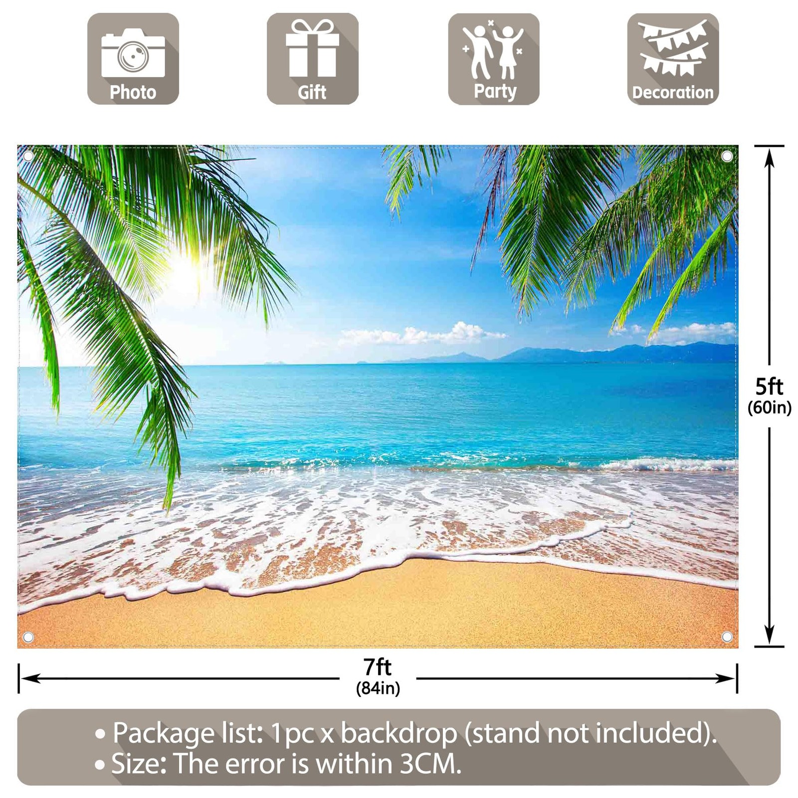 7x5ft Fabric Summer Hawaii Beach Photography Backdrop Tropical Seaside Palm T…