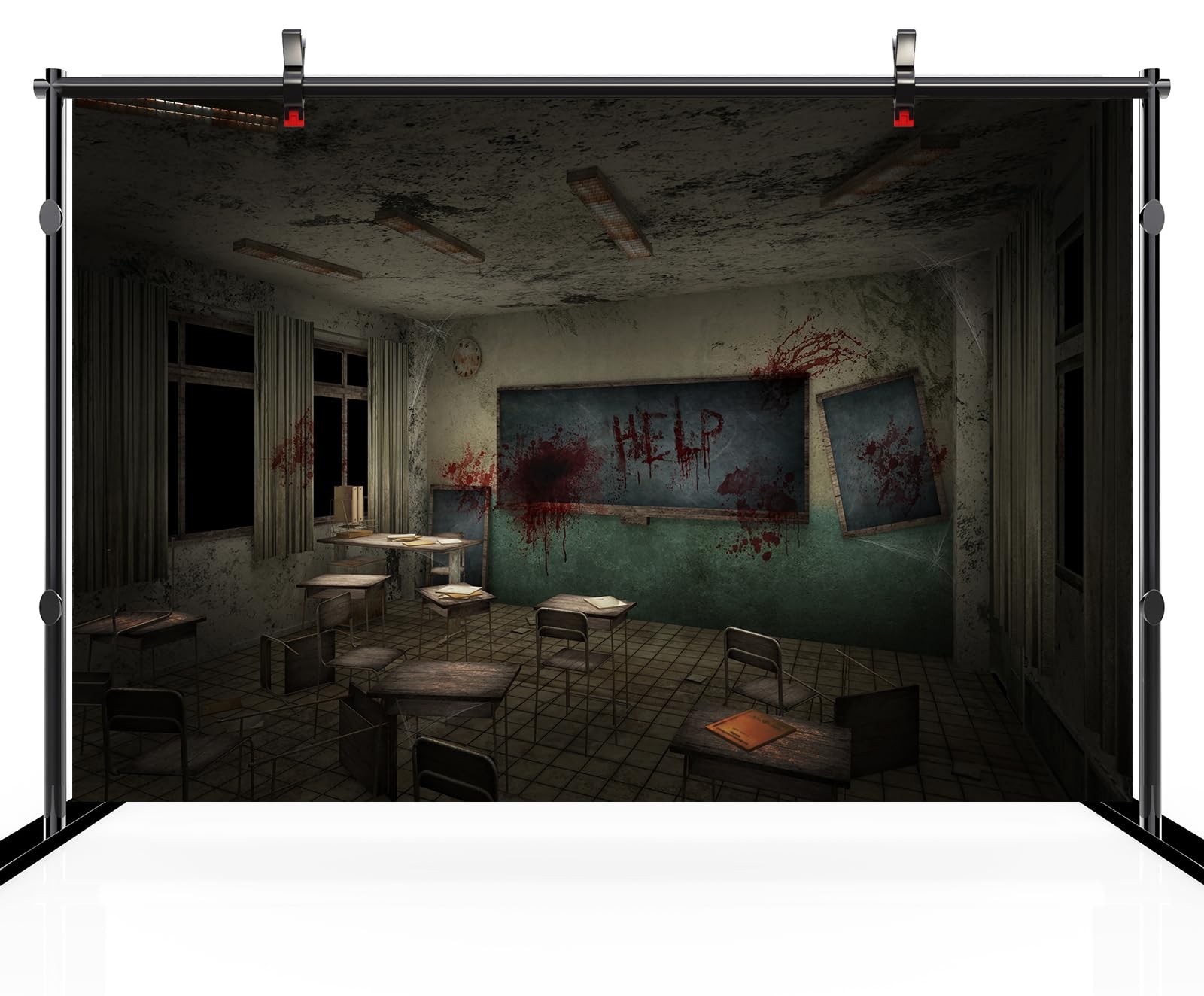 7x5FT Abandoned Old School Creepy Classroom Bloodstained Haunted Backdrop