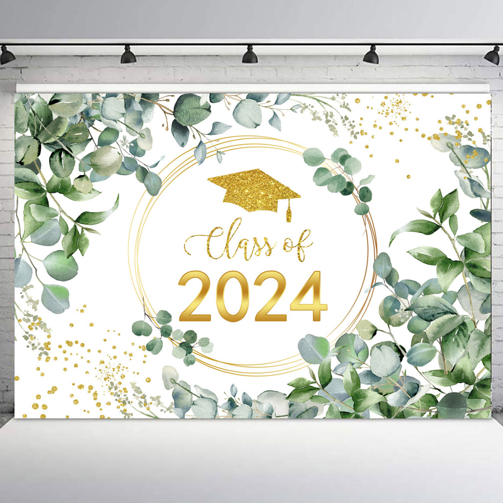 10x8ft Green Eucalyptus 2024 Graduation Party Vinyl Backdrop Photo Background