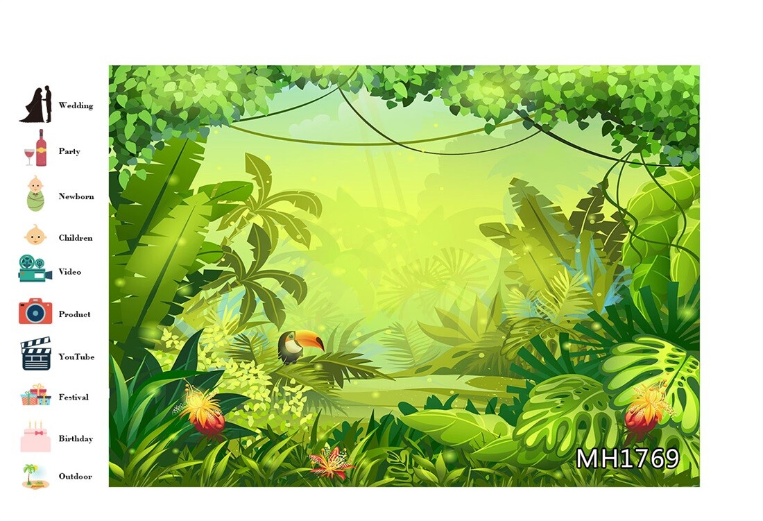 Cartoon Tropical Jungle Green Plant Leaf 10X8ft Vinyl Backdrop Photo Background