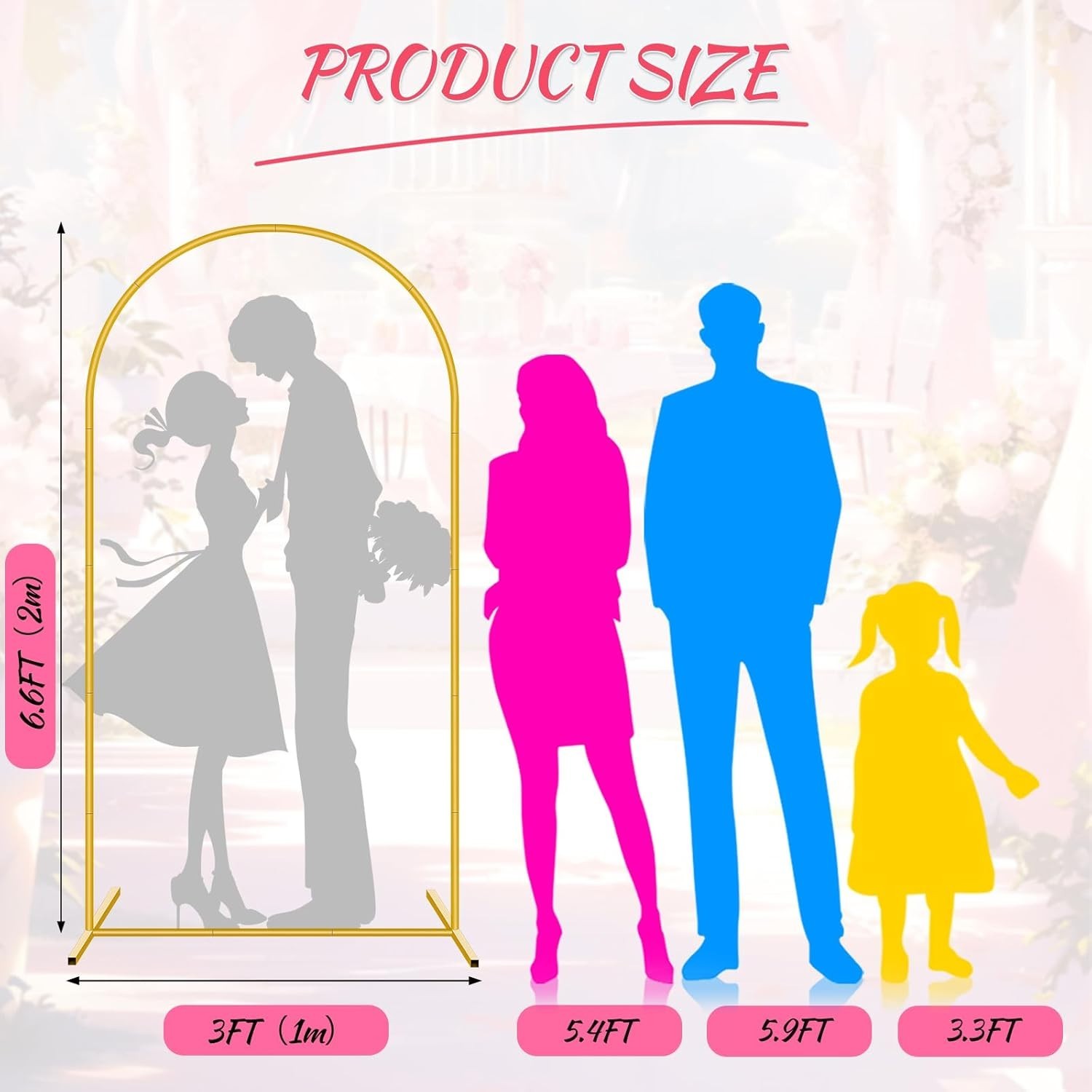 6.6FT Gold Metal Arch Backdrop Stand Frame for Wedding Party Balloon Decor