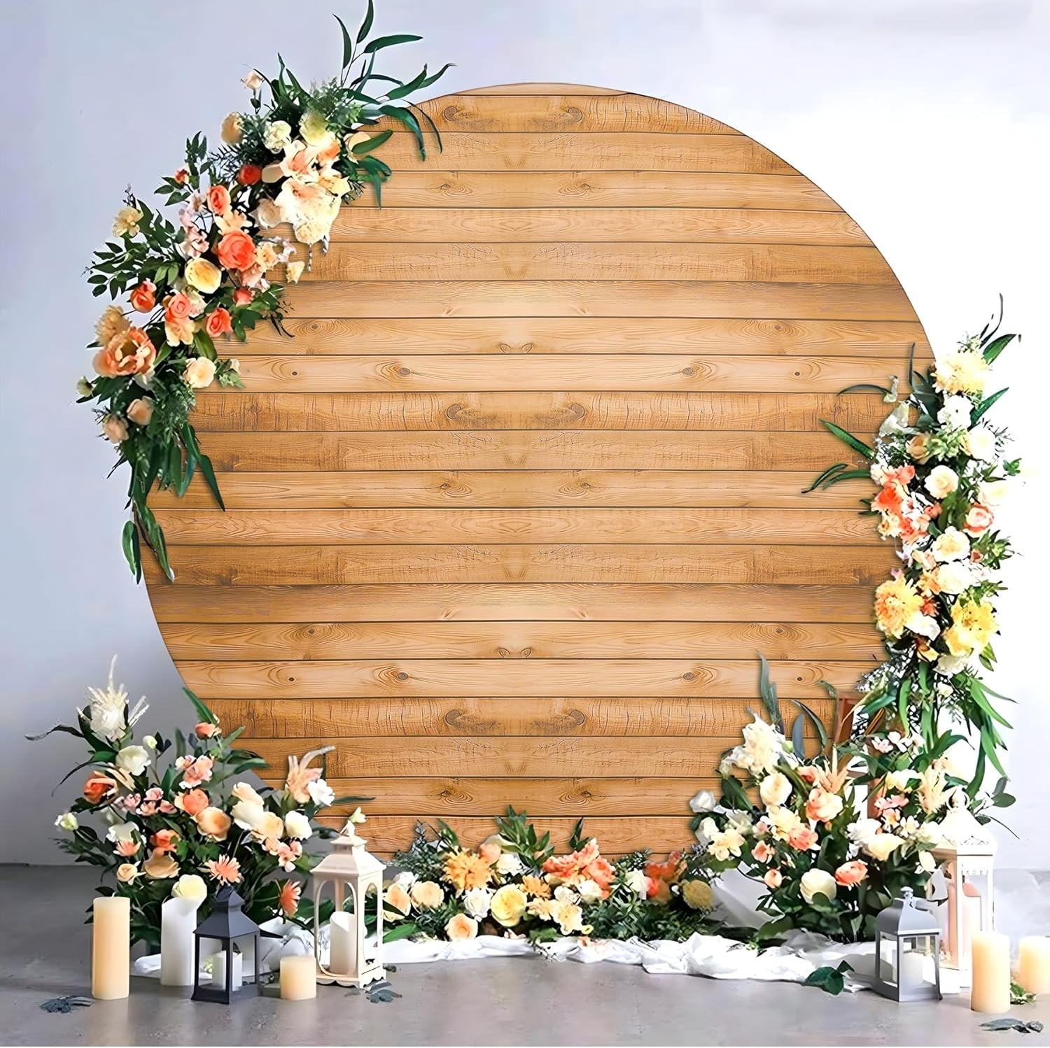 Wood Grain Round Arch Backdrop Cover 7.2ft Wrinkle Free Wedding Party Decor