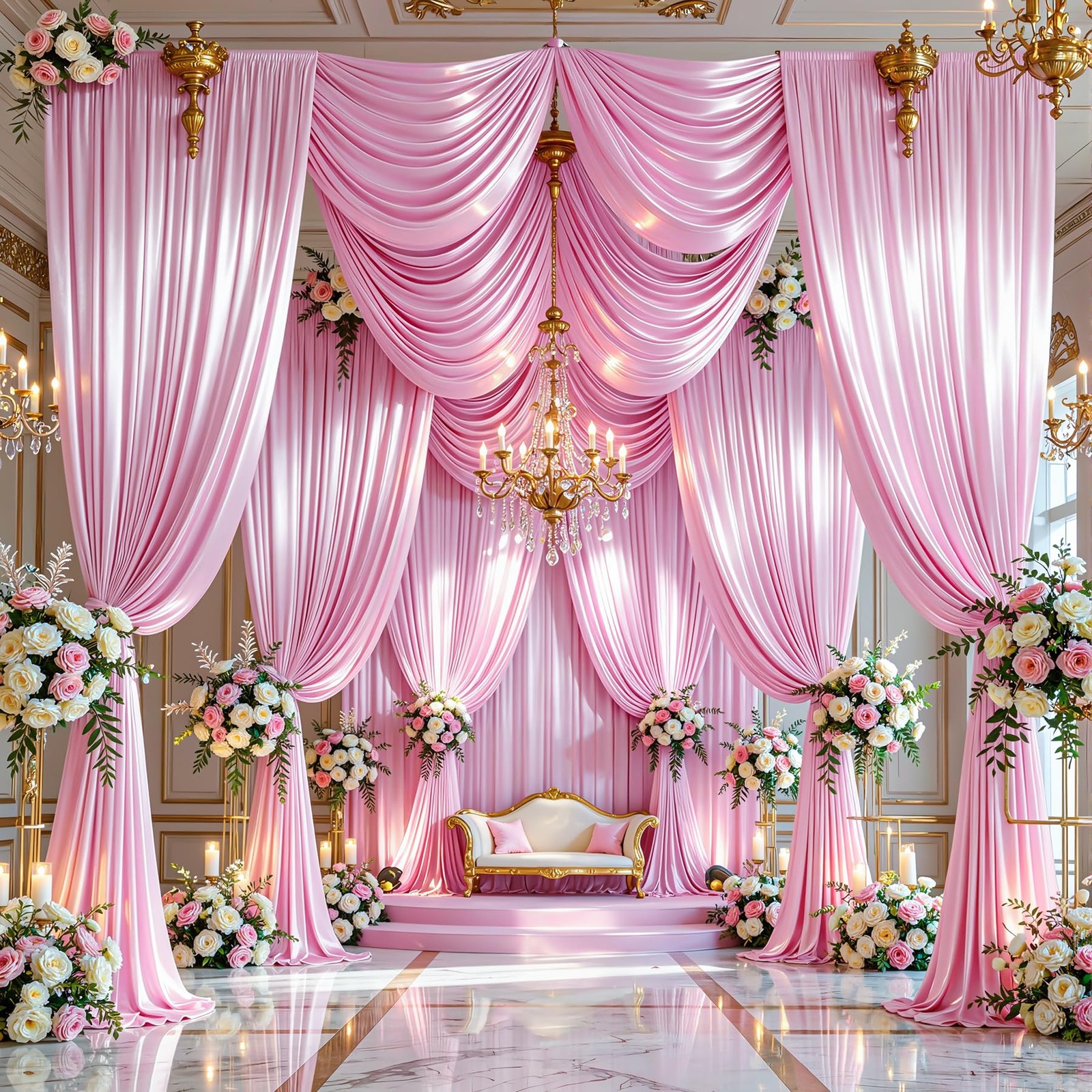 40x10ft Pink Glitter Backdrop Curtain for Parties, W5 x H10′(8 Panels),