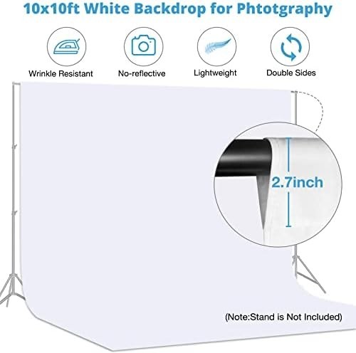 Aimosen 10X10 FT White Backdrop Background for Photography, Large Pure Photo Bac