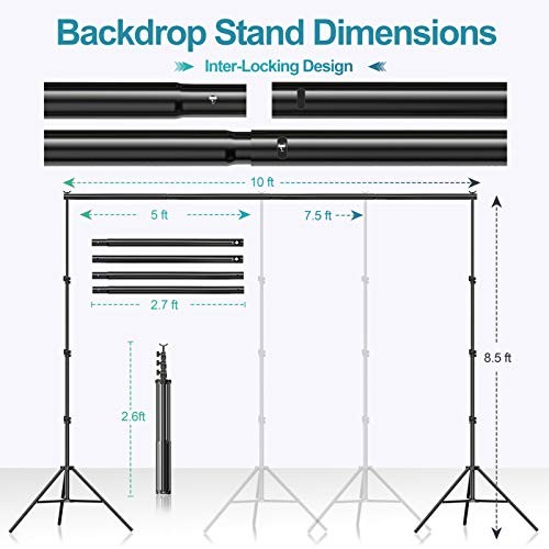 8.5 x 10 ft Backdrop Support System, Photography Video Studio Lighting Kit