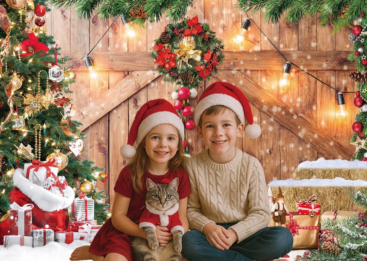 LTLYH 7x5ft Christmas Barn Door Backdrop Rustic 7x5ft, Random color