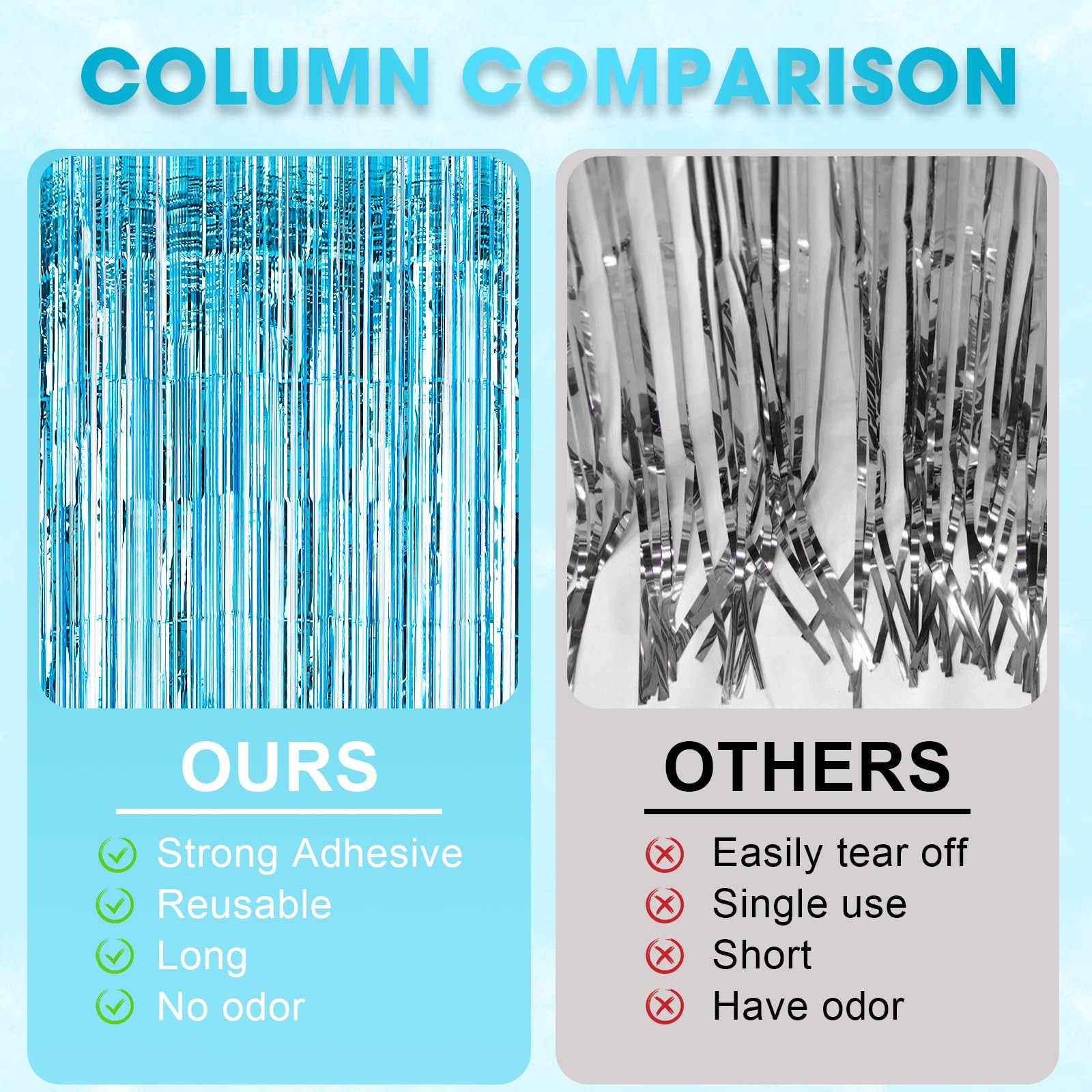 3 Pack 3.3×8.2 Ft Light Blue Foil Fringe Backdrop Curtains Tinsel Streamers