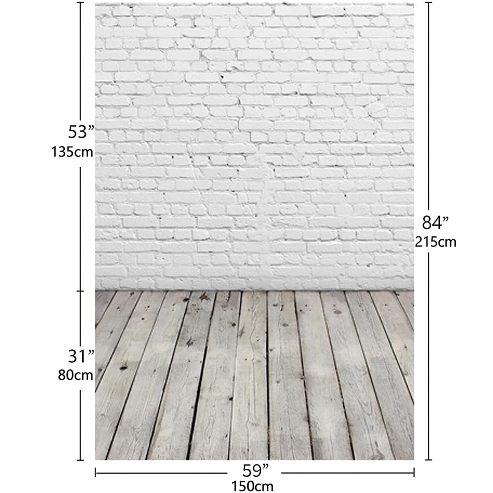 Allenjoy Fabric 5x7FT White Brick Wall with Wooden Floor 5 x 7 ft,