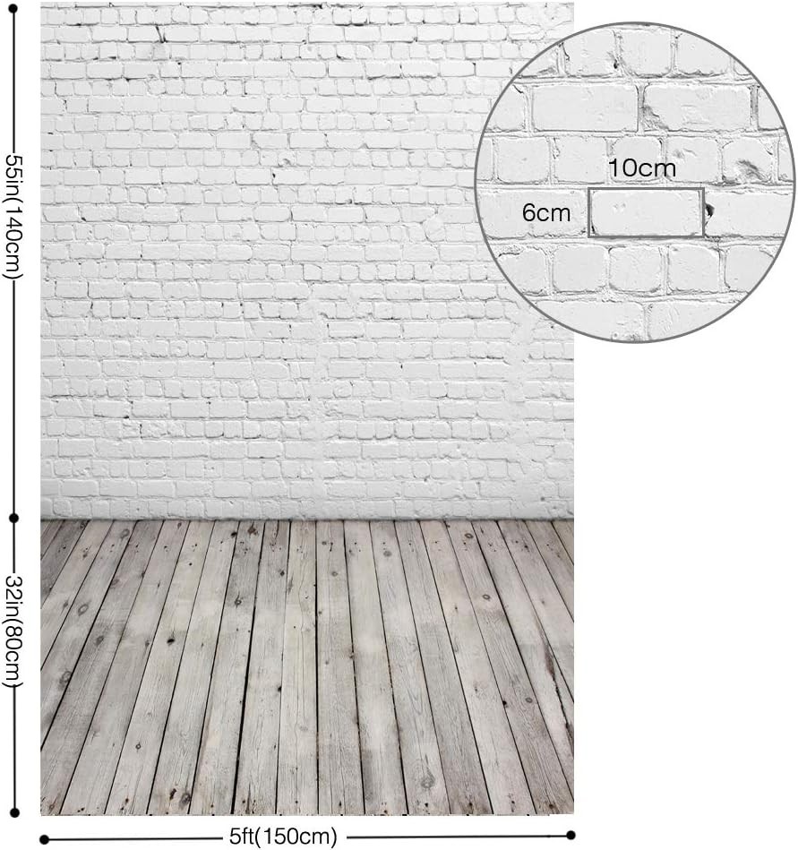 High-Quality 5x7ft Brick Wall with Gray Wooden Floor Photography Backdrop
