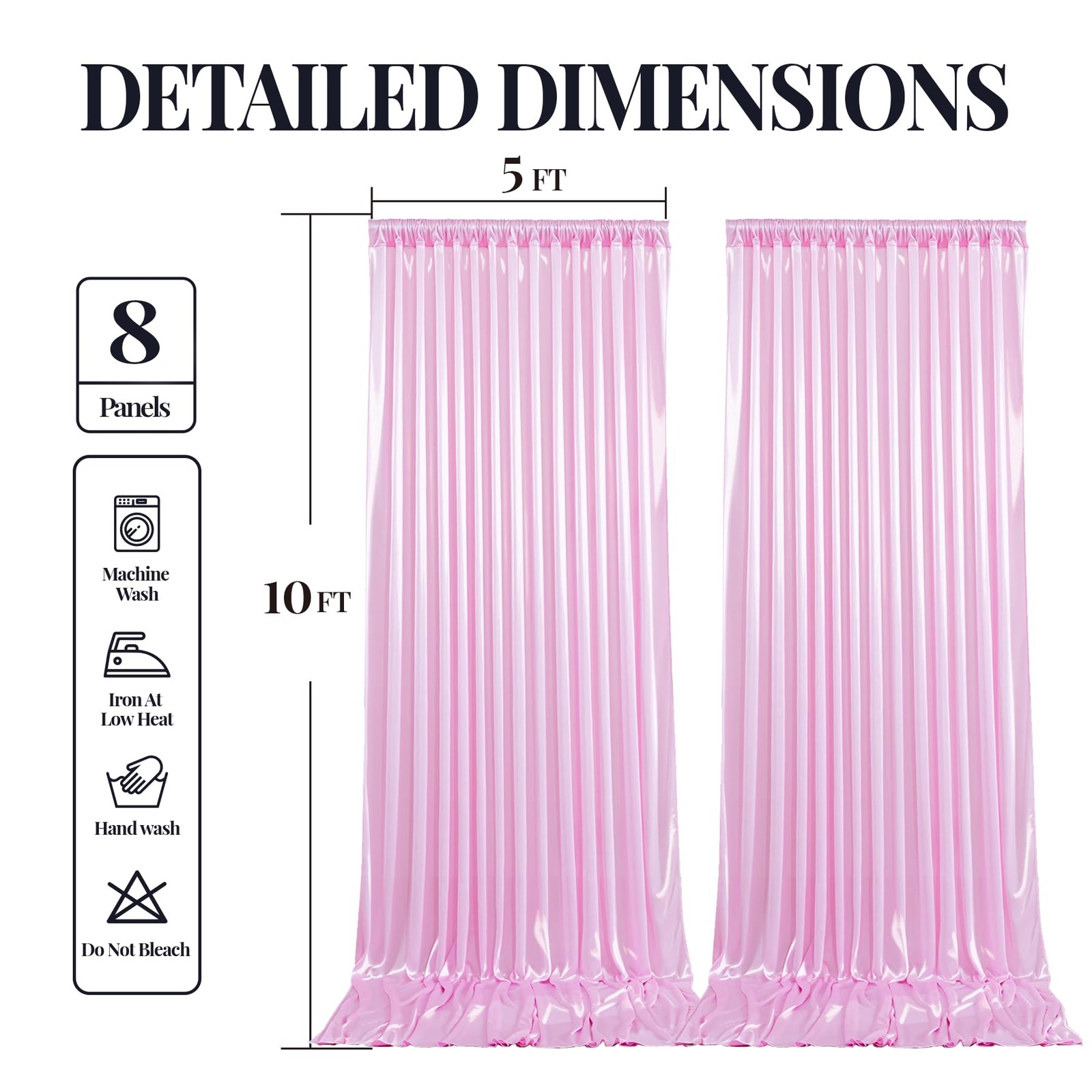 40x10ft Pink Glitter Backdrop Curtain for Parties, W5 x H10′(8 Panels),