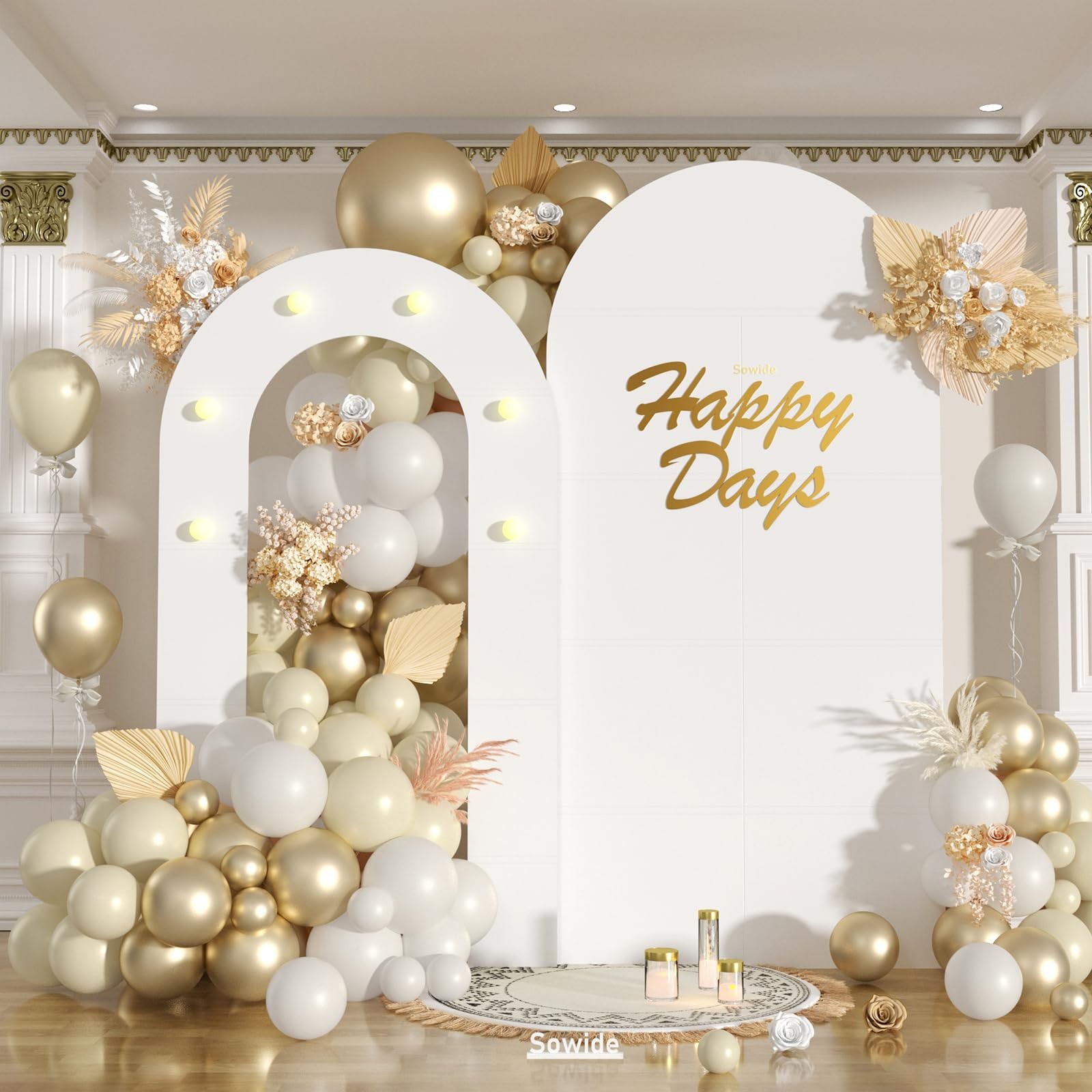 White Arch Backdrop Stand with Lights, Balloon Arch Frame, Foam Board Arch fo…