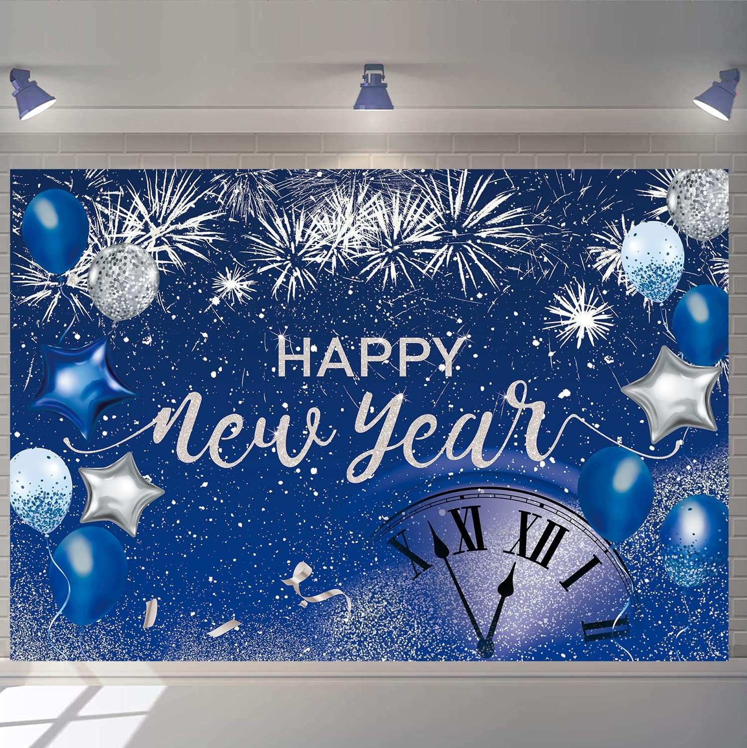 Happy New Year Backdrop 2026 Glitter Blue Fireworks New Years Eve Photography Ba