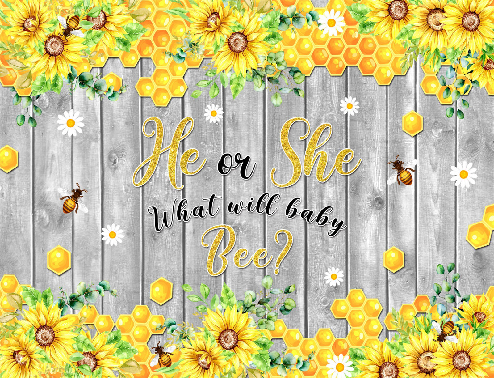 10x8ft Bee Daisy Yellow Sunflower Gender Reveal Photo Background Studio Props