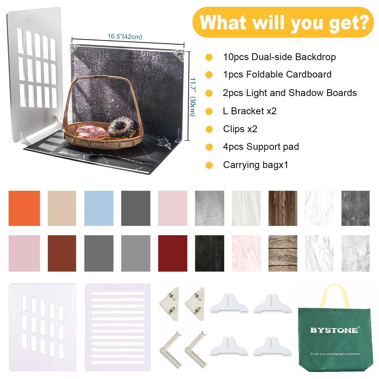 10 PCS Small Product Photography Backdrops Kit Food Shadow Props 16.5×11.7in