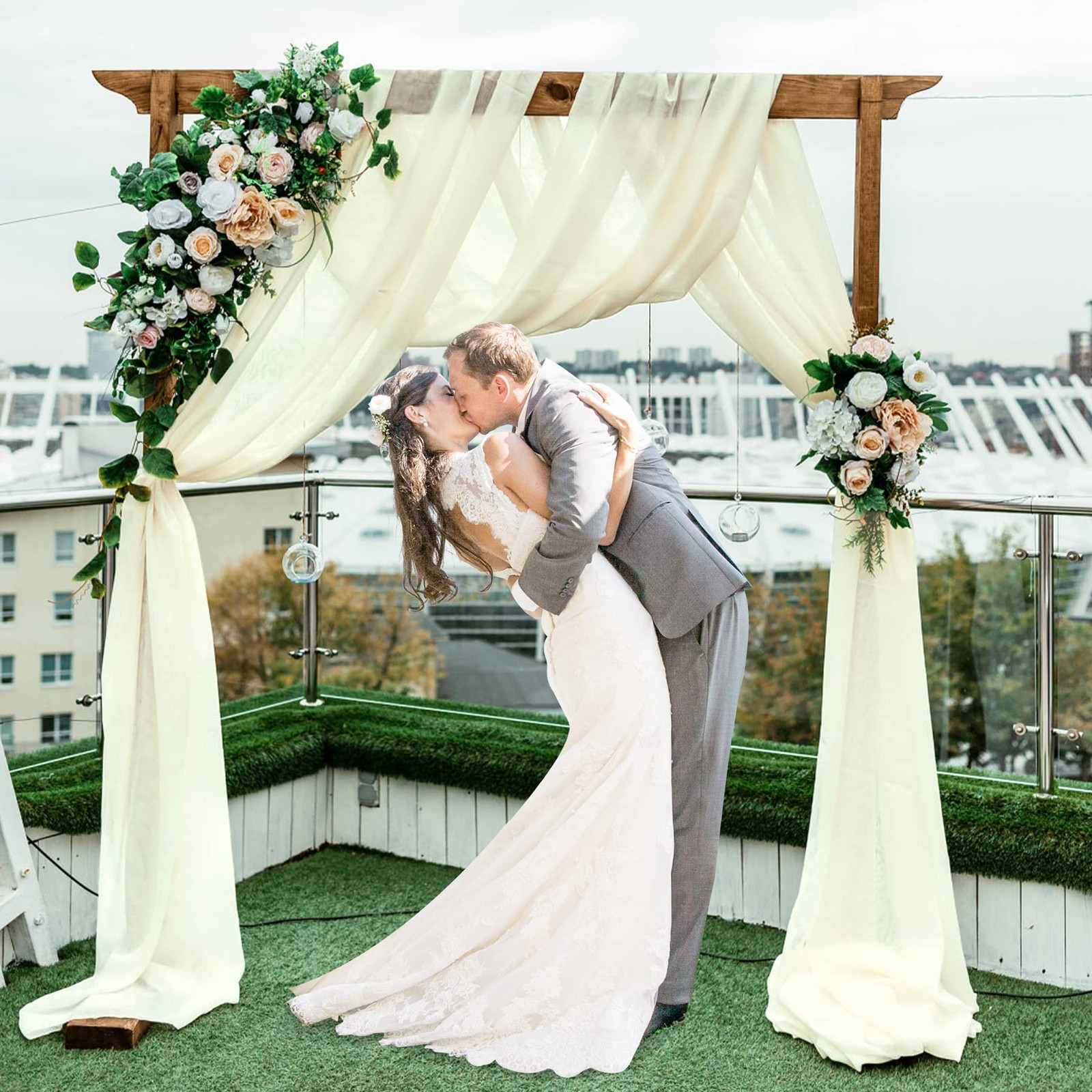 10x7ft Ivory Chiffon Backdrop Curtains WrinkleFree Photo Drapes Wedding 2 Panel
