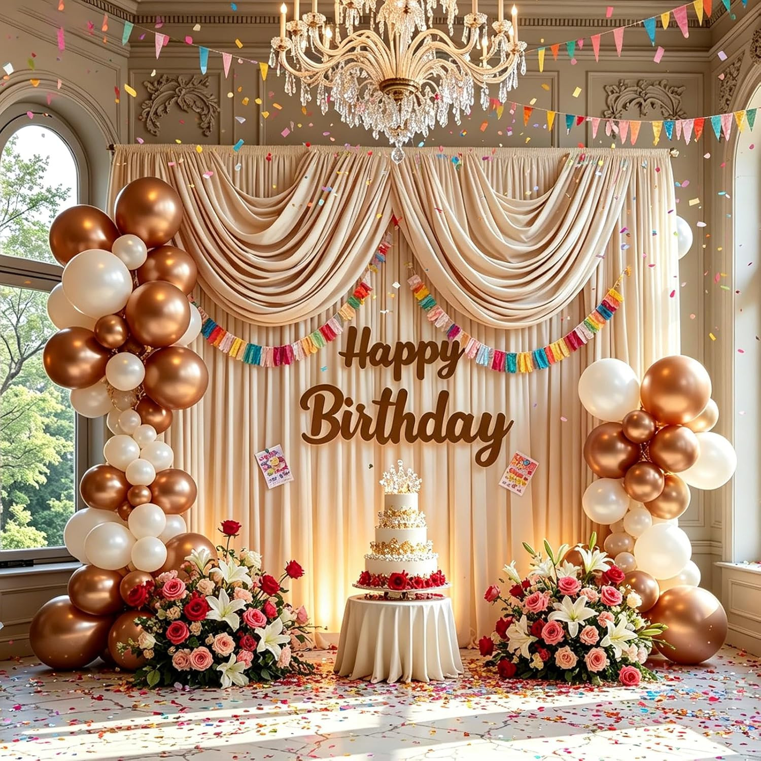 Warm Ivory Backdrop Curtain for Wedding, Polyester Photo Backdrop Drapes – 40FT
