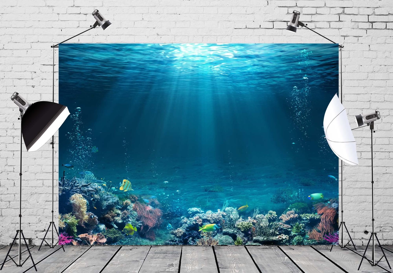 5×3 Foot Fabric Underwater World Tropical Fish Corral Deep Sea Photo Backdrop
