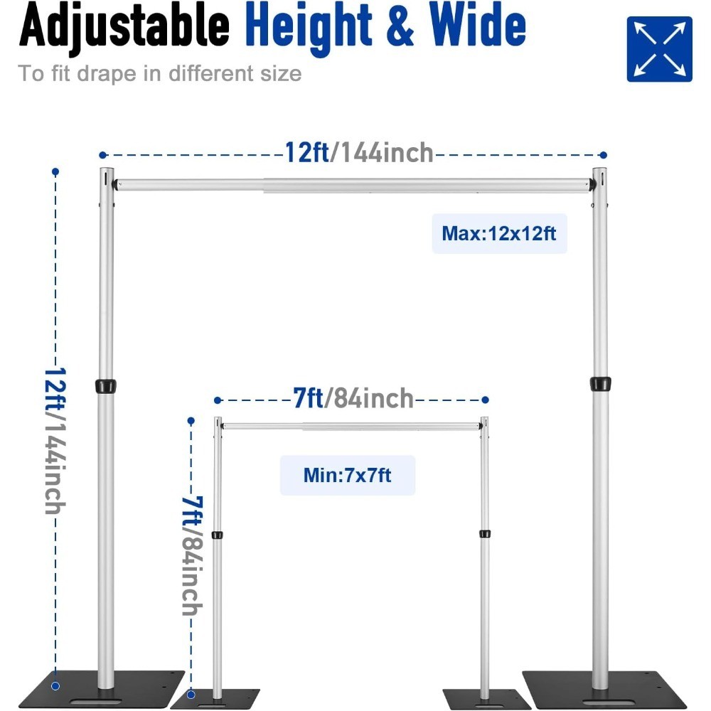 12x12ft Heavy Duty Backdrop Stand with Double Crossbar Pipe and Drape for Party