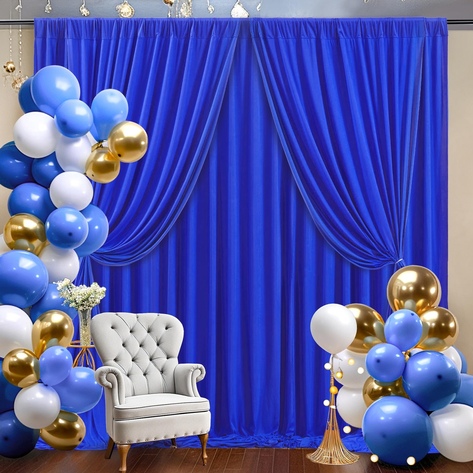8x10FT Royal Blue Backdrop Curtains for Wedding Parties, Wrinkle Free Polyest…