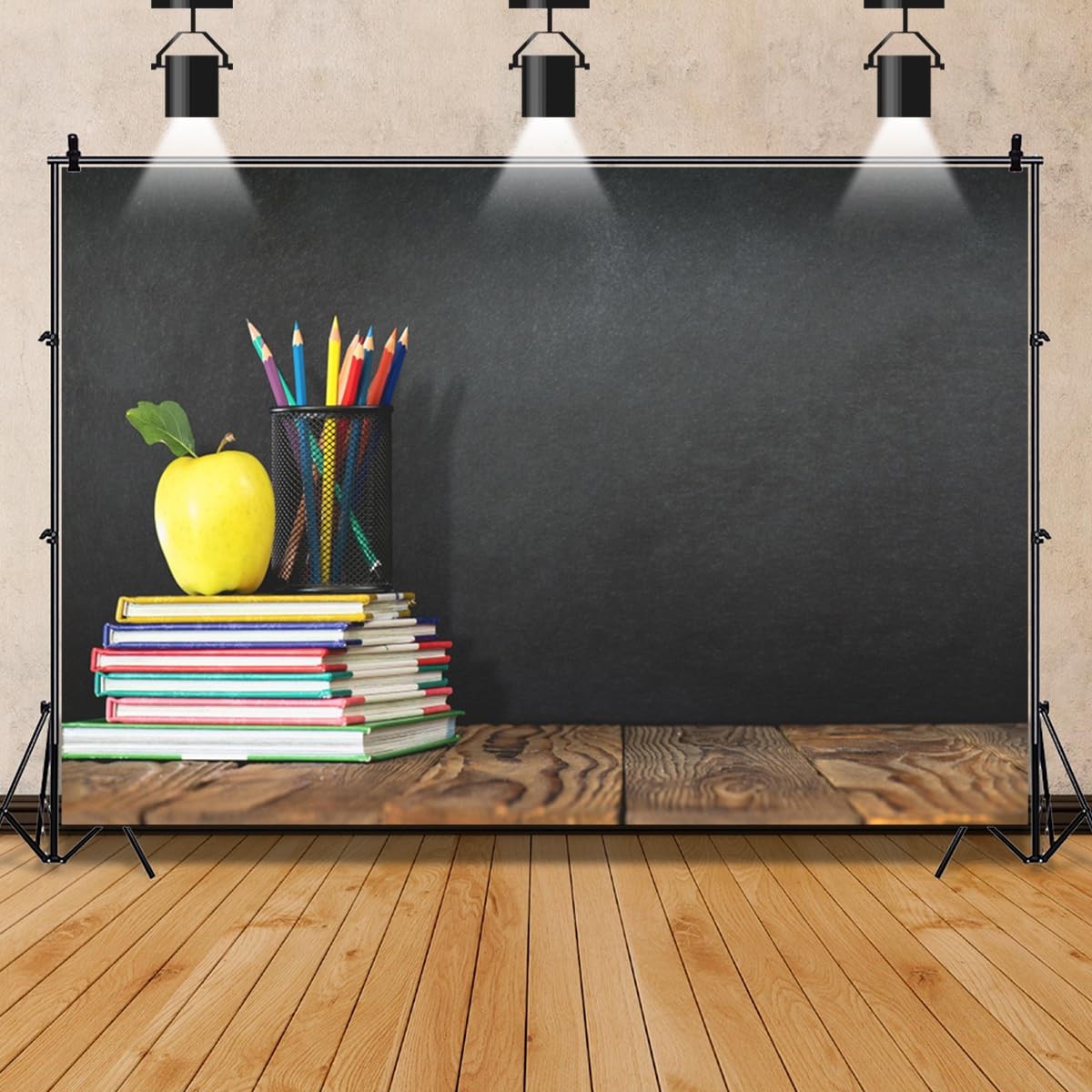 7x5ft Back to School Backdrop, Chalkboard, Pencils, Books, Vinyl, Photo Prop
