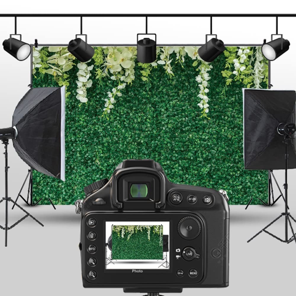 10x8ft Greenery Backdrop, Flower, Spring Green Leaf, White Floral, Photo Wall
