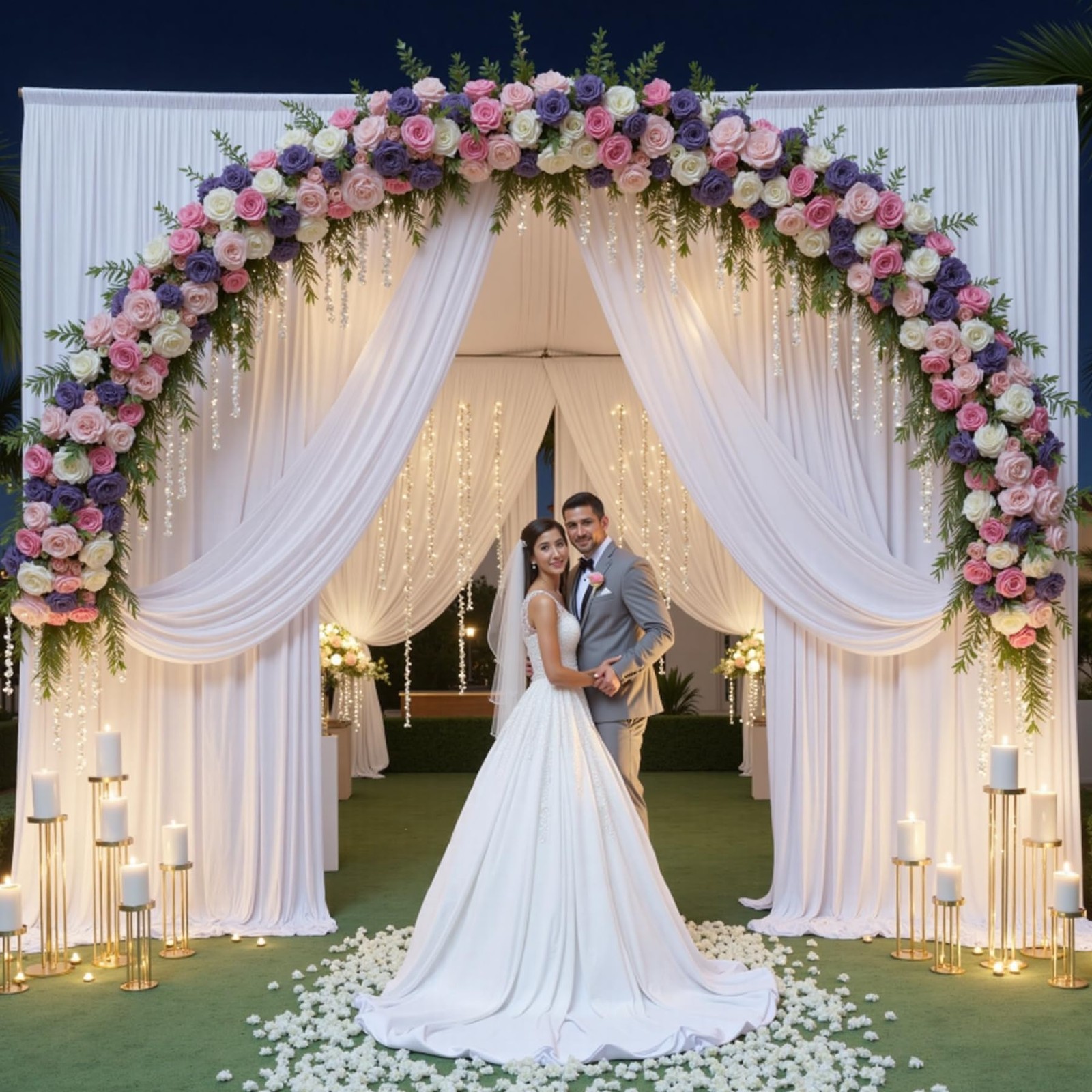 50×10 ft Wrinkle Free White Backdrop Curtain for 10ft×10ft_5 Panels,