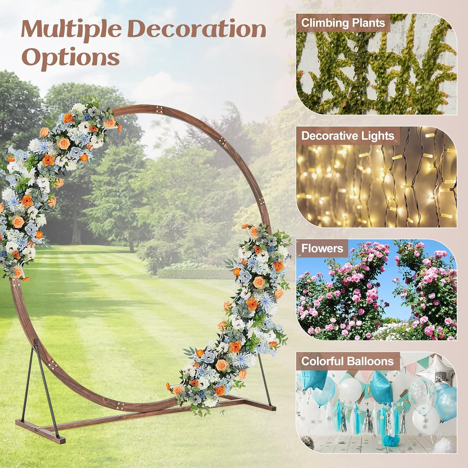 Moccha Wedding Arch, 7.4 FT Wooden Arch Backdrop Stand, Outdoor Archway Pergola,