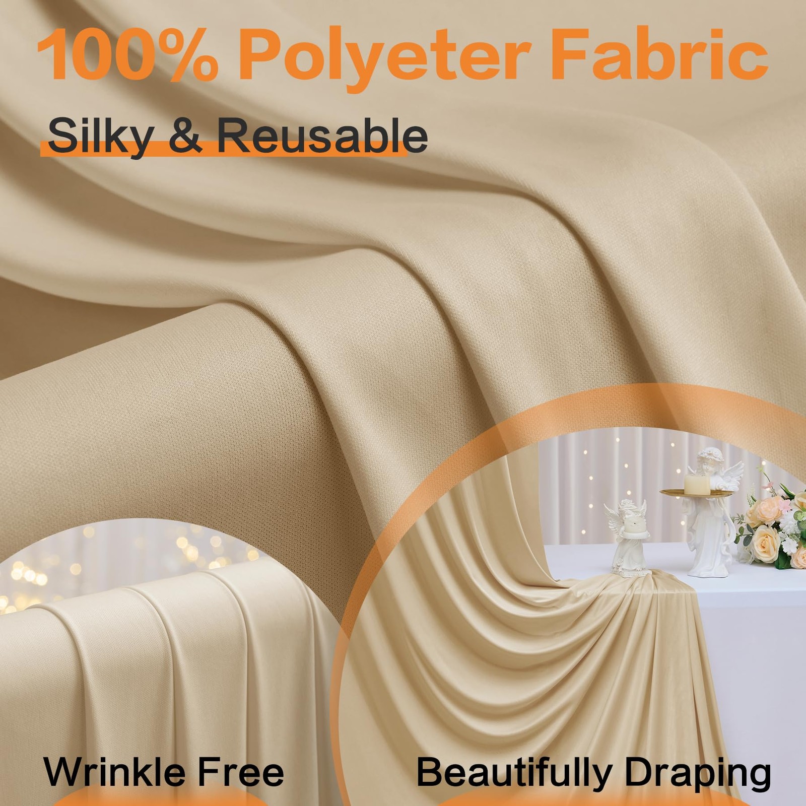 60ft×14ft Long Champagne Backdrop Curtain for 14ft Long_12 Panels,