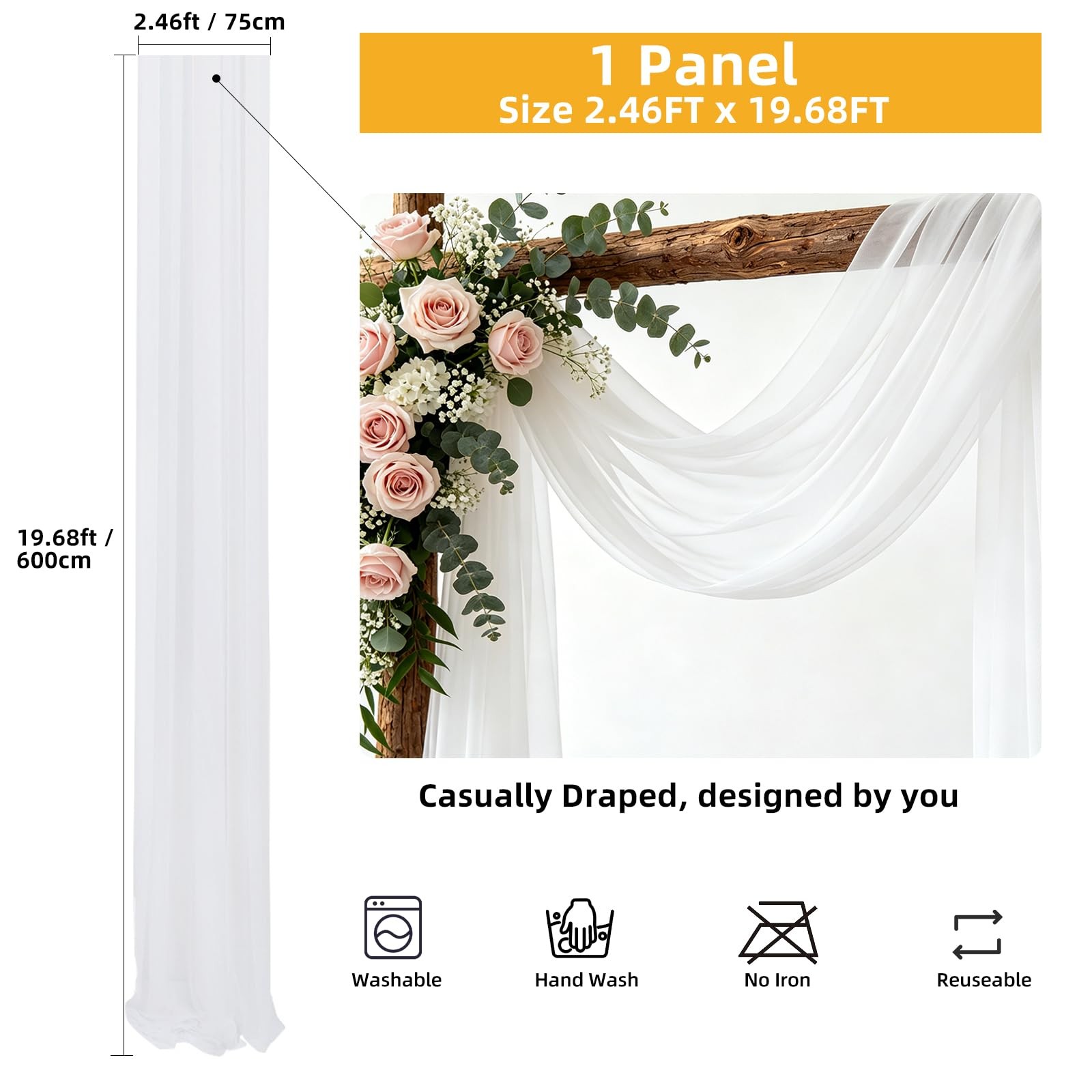 White Wedding Arch Draping Fabric Backdrop 29.5″ X 20FT Sheer 1 Panel,