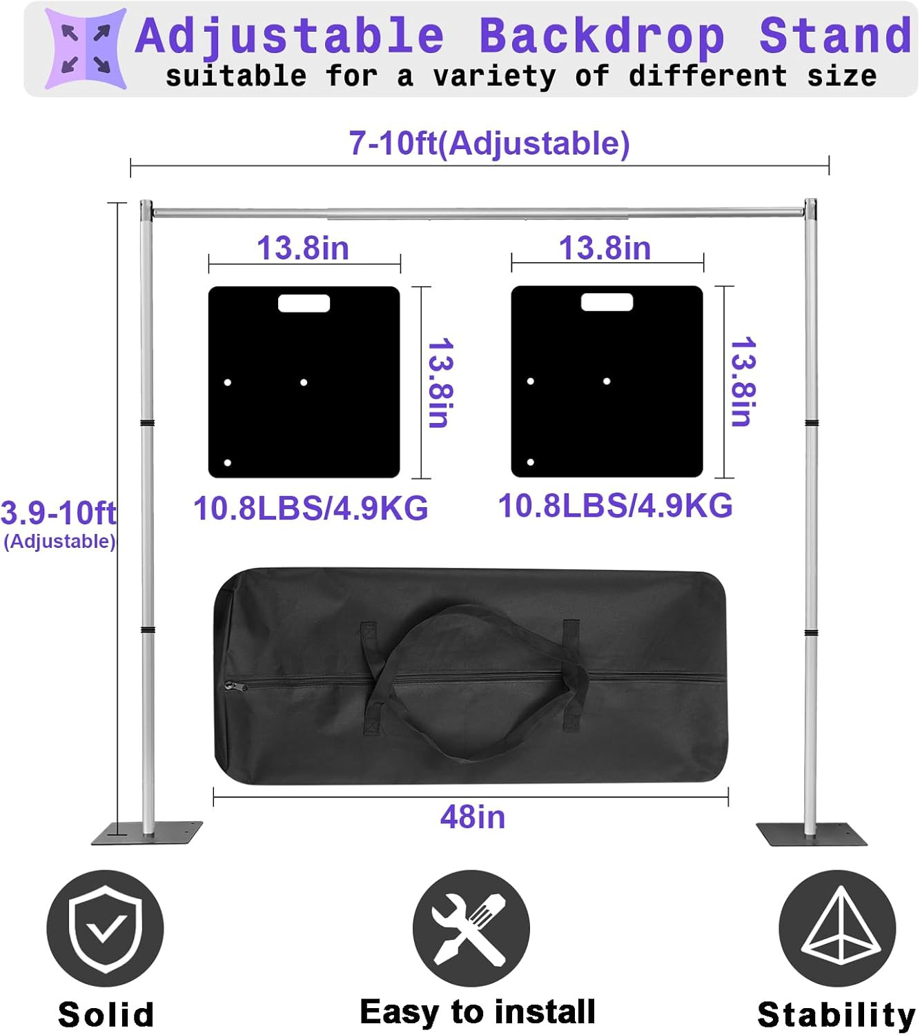 Backdrop Stand Heavy Duty 10X10Ft, Adjustable Metal Frame Pipe and Drape,Backgro