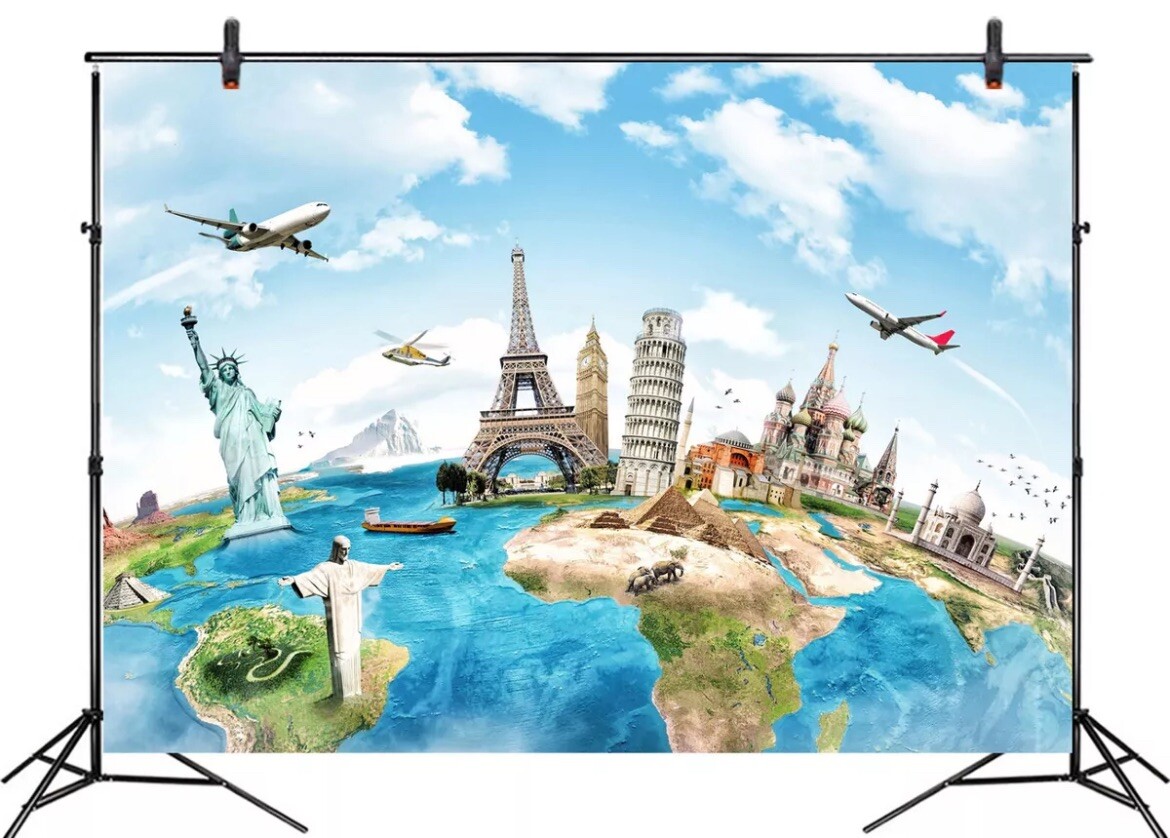 9×6 ft. Globe Travel Backdrop Vinyl Wallpaper.