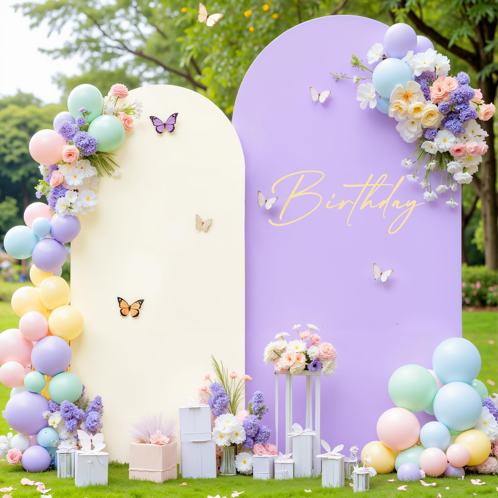 Cream Purple Arch Cover 7.2ft Spandex Wedding Arch Backdrop Cover for Baby Sh…