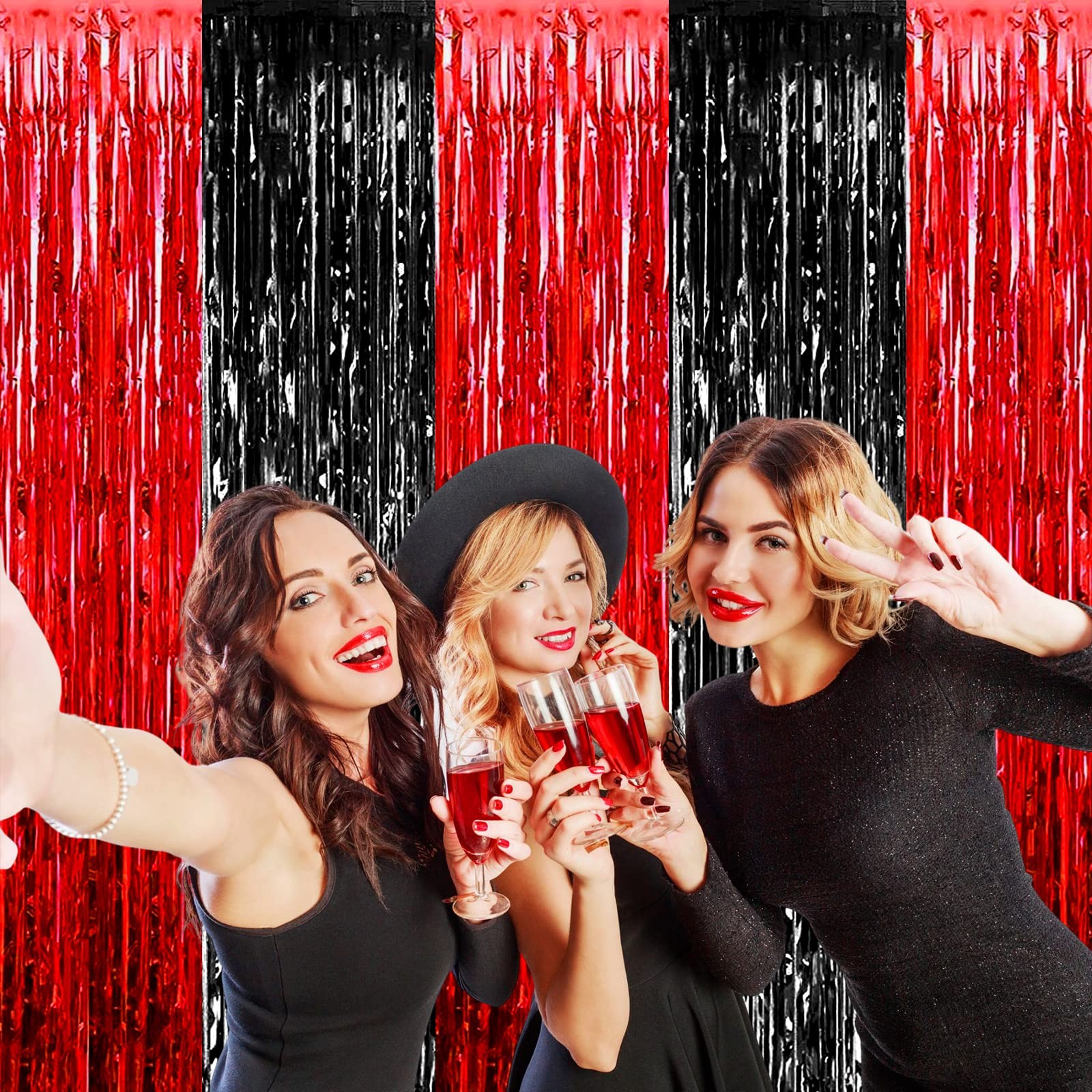 4 PCS Foil Fringe Curtain Backdrop 3.28Ft x 6.56Ft Metallic Tinsel Streamers