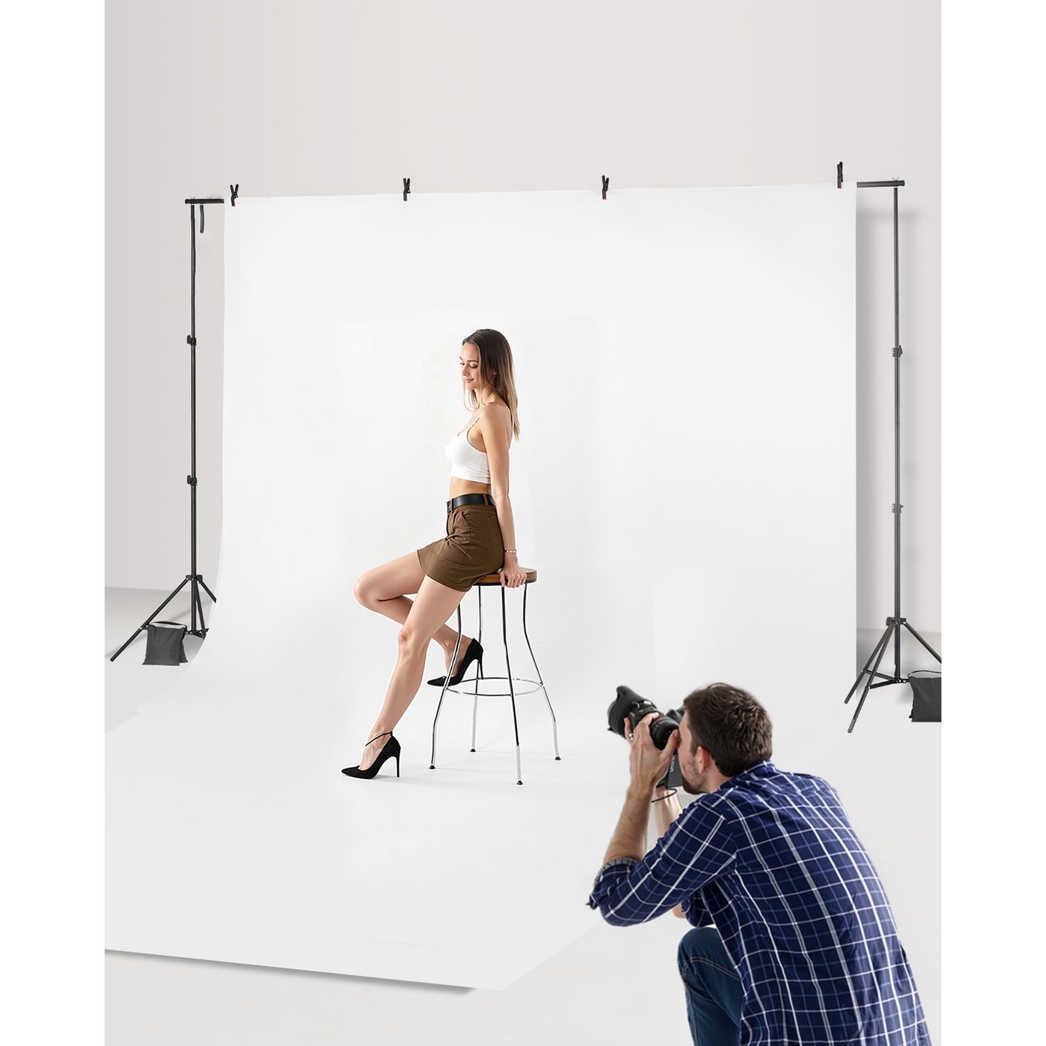 6.5 x 10 ft Adjustable Backdrop Stand with 5 Crossbars