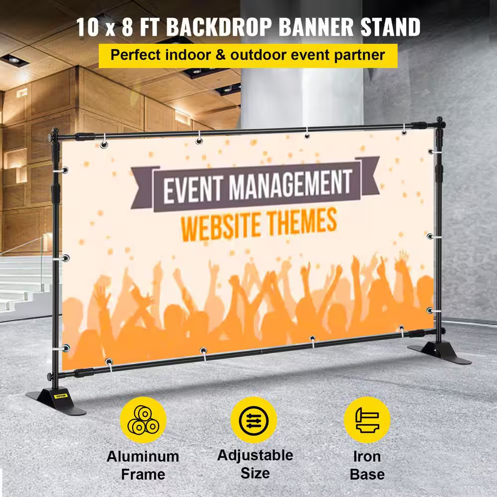 10 X 8 Ft. Backdrop Banner Stand Adjustable Height and Width T for Trade Show Wa