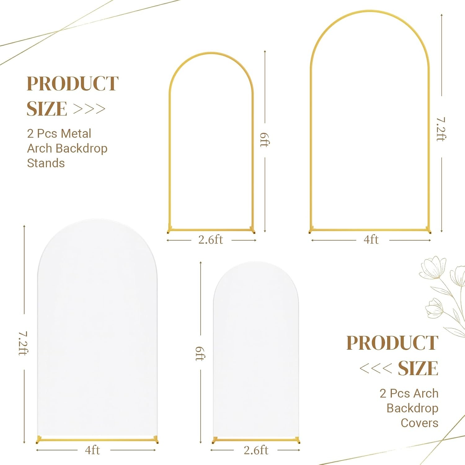Metal Arch Backdrop Stand and Cover Set of 2 Sturdy 7.2FT 6FT Party Backdrop