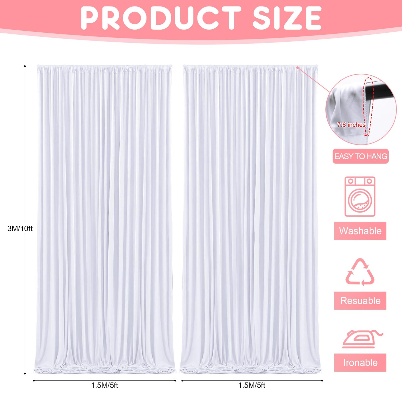 10×10 Ft White Backdrop Curtains For Parties 2 Panels Rod Pocket Hub