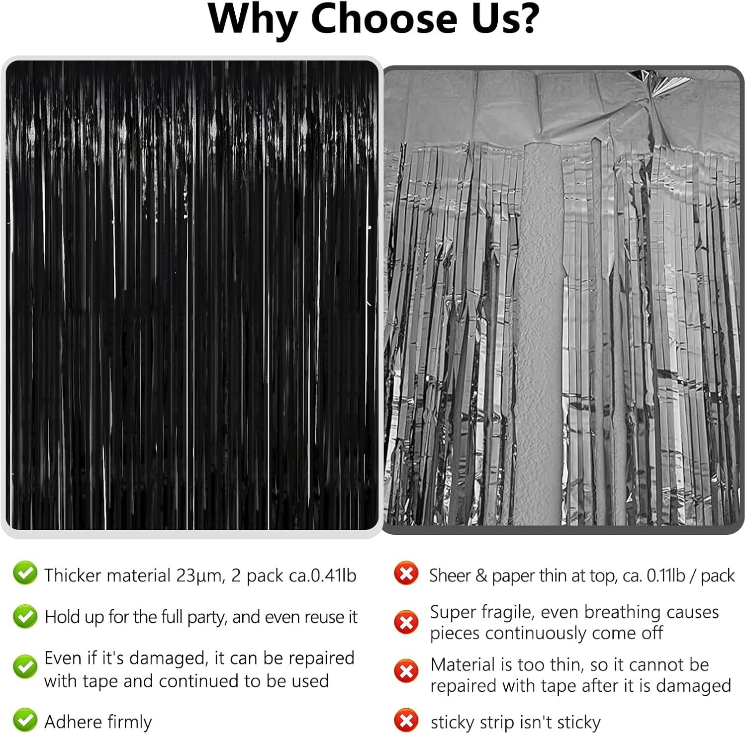 Thicken Black Tinsel Backdrop Curtains 2 Pack 3.2 x 8.2 FT, Black Streamers, …